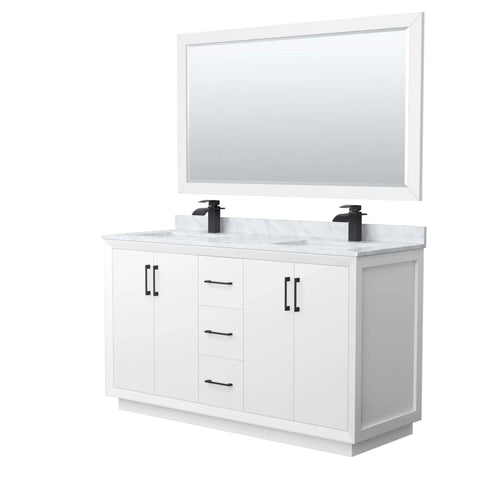 60" Strada Double Bathroom Vanity in White with Matte Black Trim & 58" Mirror by Wyndham
