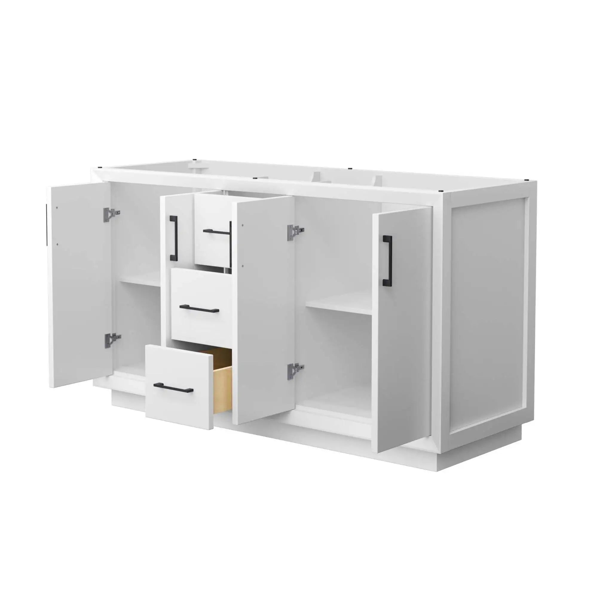 60" Strada Double Bathroom Vanity in White with Matte Black Trim by Wyndham