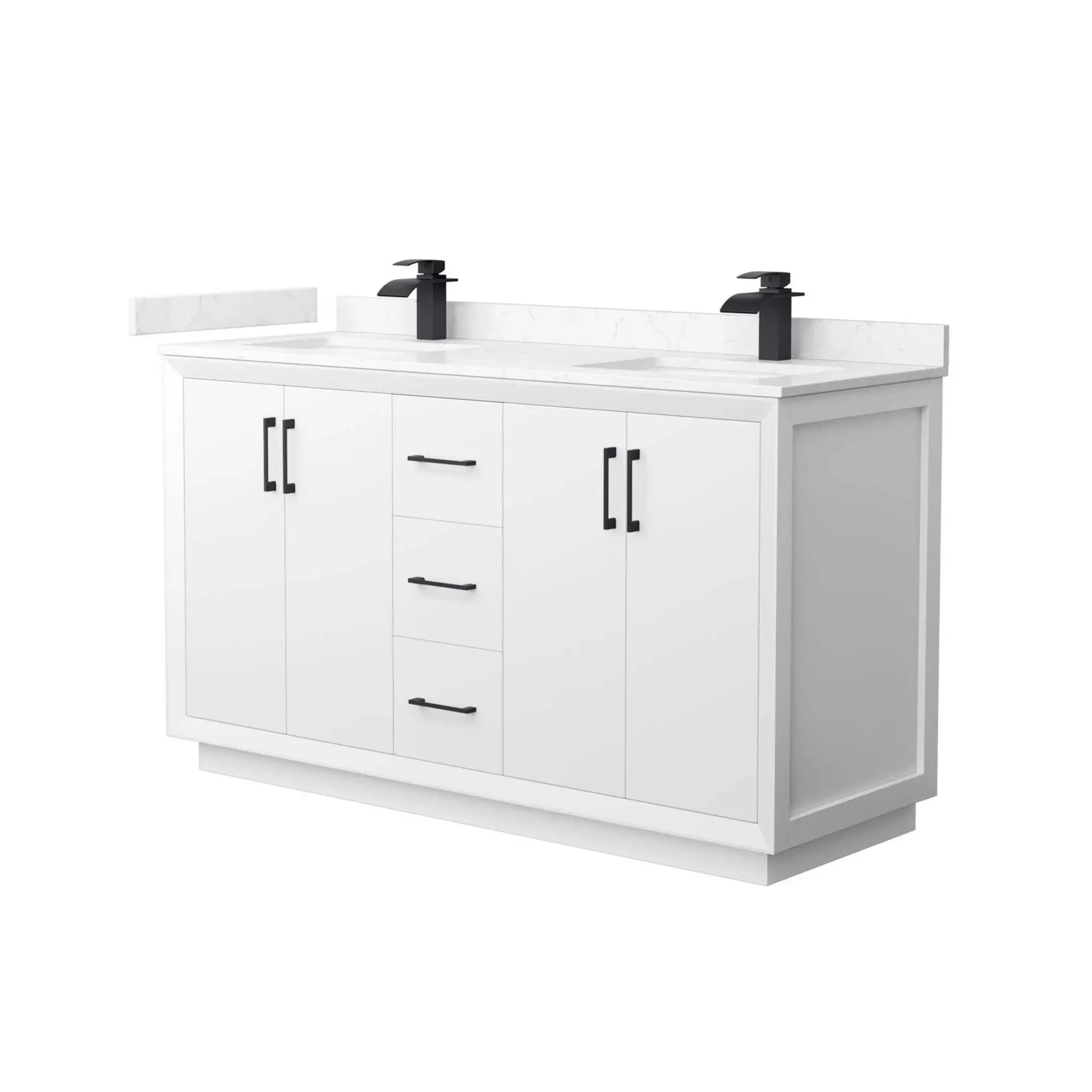 60" Strada Double Bathroom Vanity in White with Matte Black Trim by Wyndham