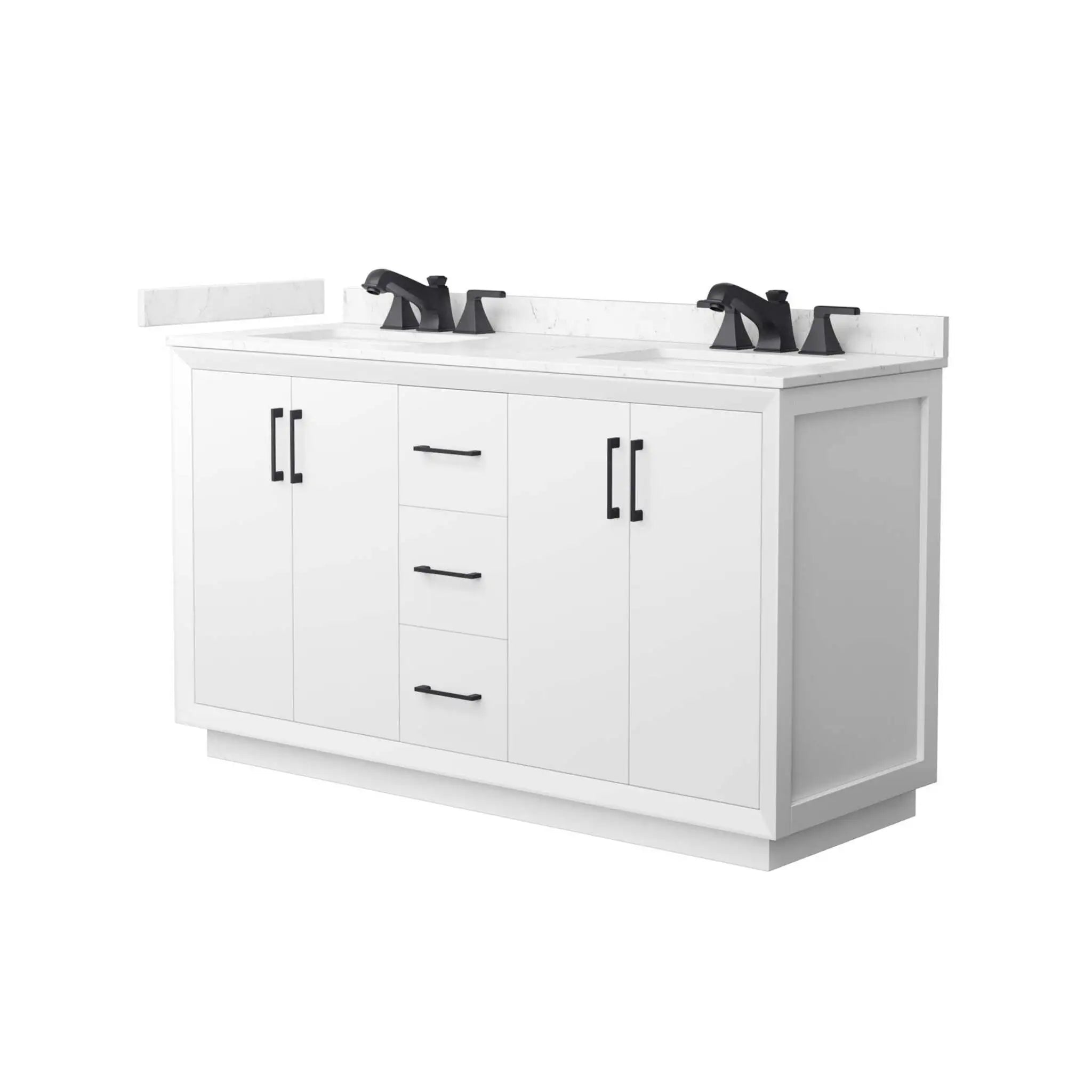 60" Strada Double Bathroom Vanity in White with Matte Black Trim by Wyndham