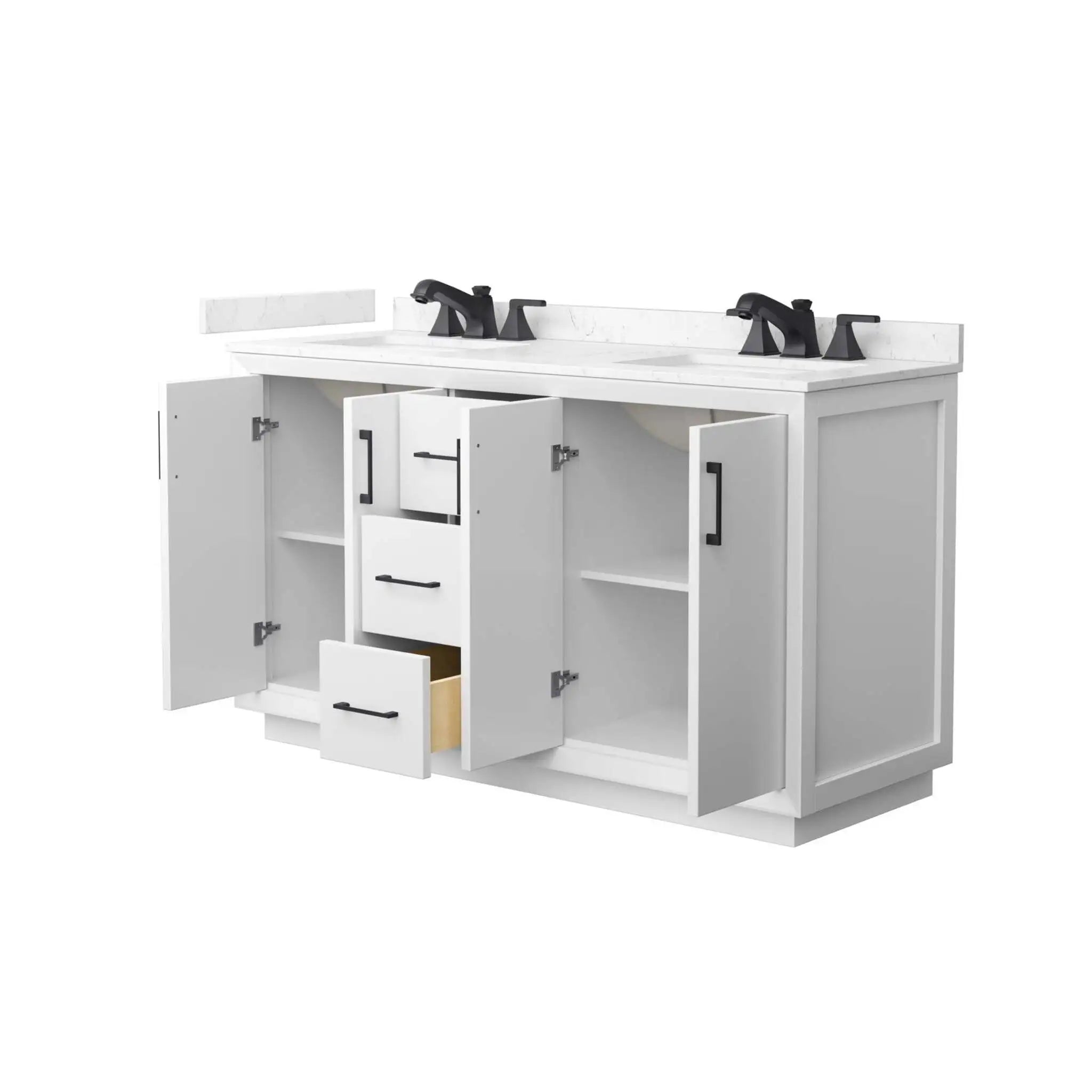 60" Strada Double Bathroom Vanity in White with Matte Black Trim by Wyndham