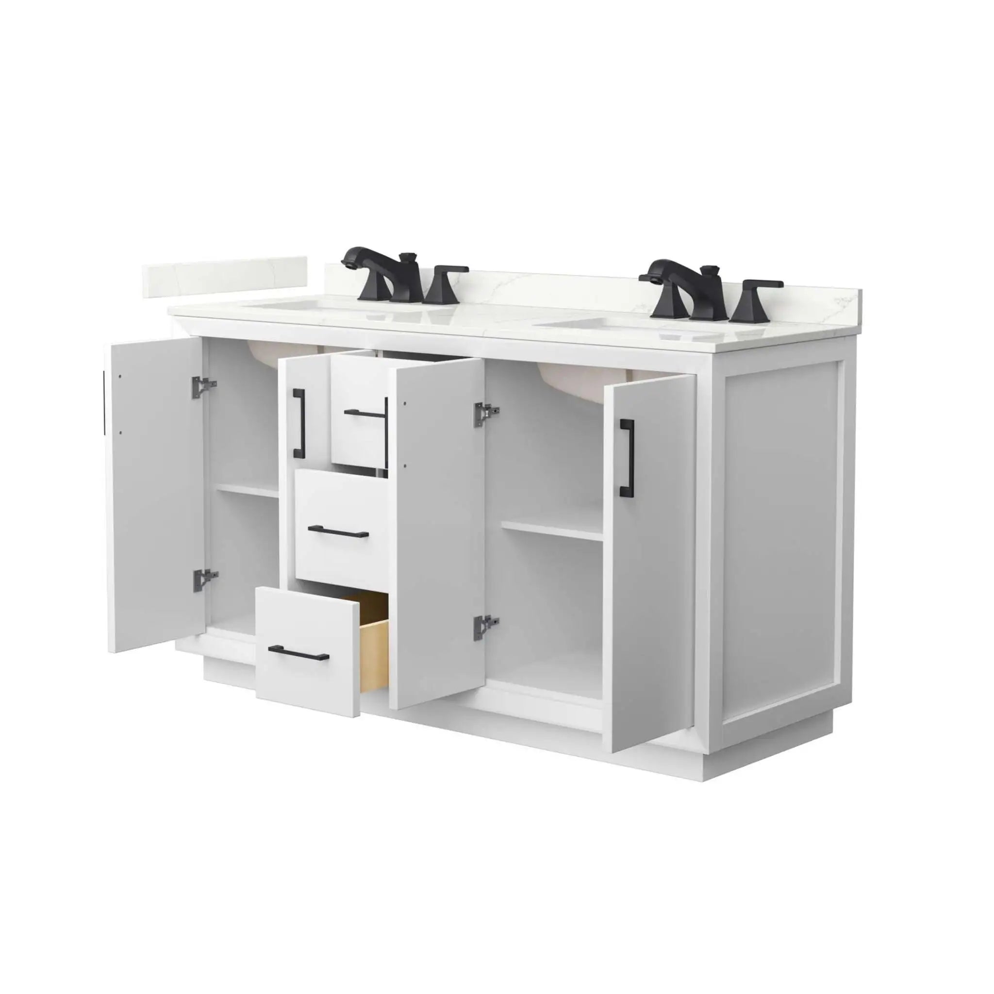 60" Strada Double Bathroom Vanity in White with Matte Black Trim by Wyndham