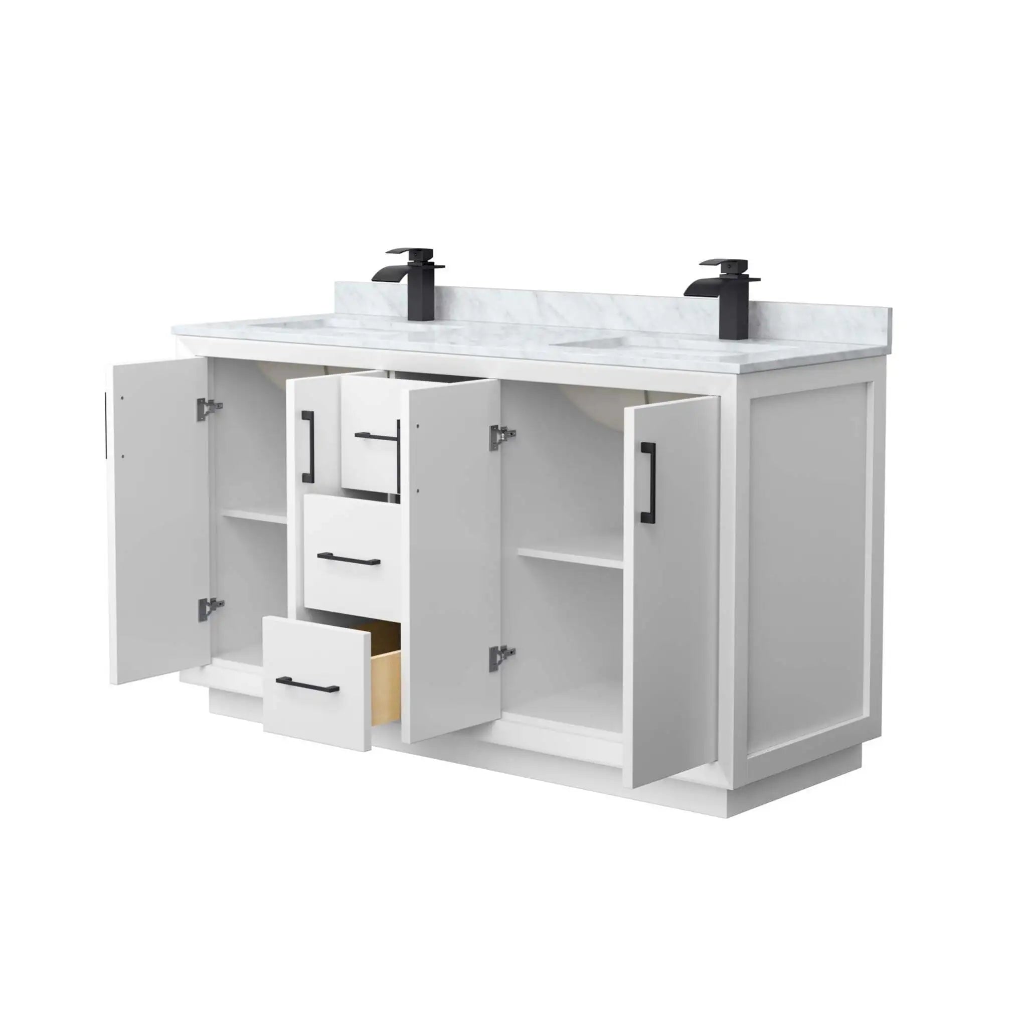 60" Strada Double Bathroom Vanity in White with Matte Black Trim by Wyndham