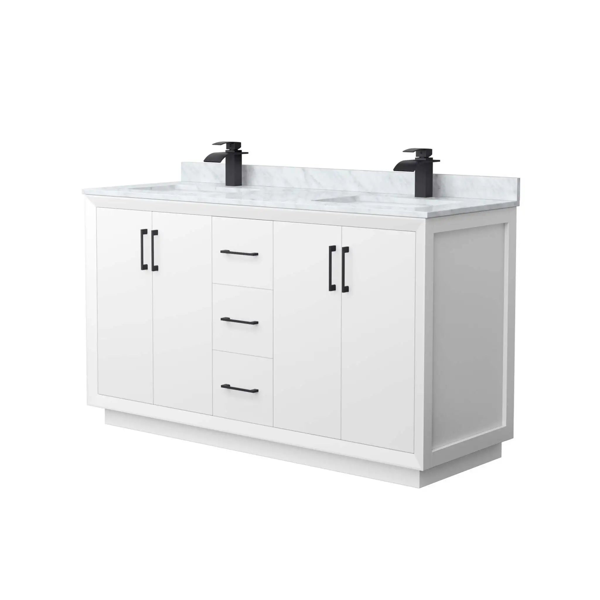 60" Strada Double Bathroom Vanity in White with Matte Black Trim by Wyndham