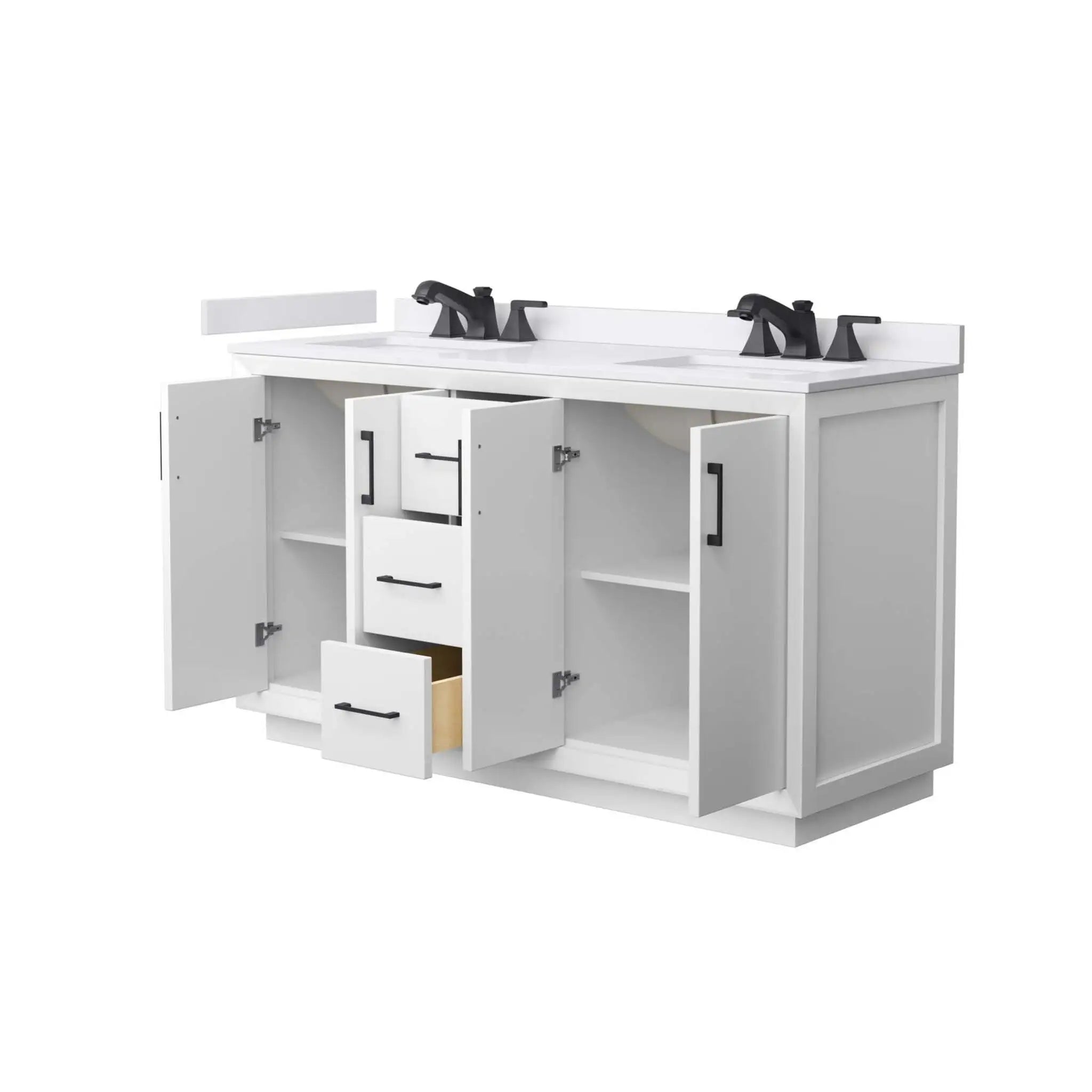 60" Strada Double Bathroom Vanity in White with Matte Black Trim by Wyndham