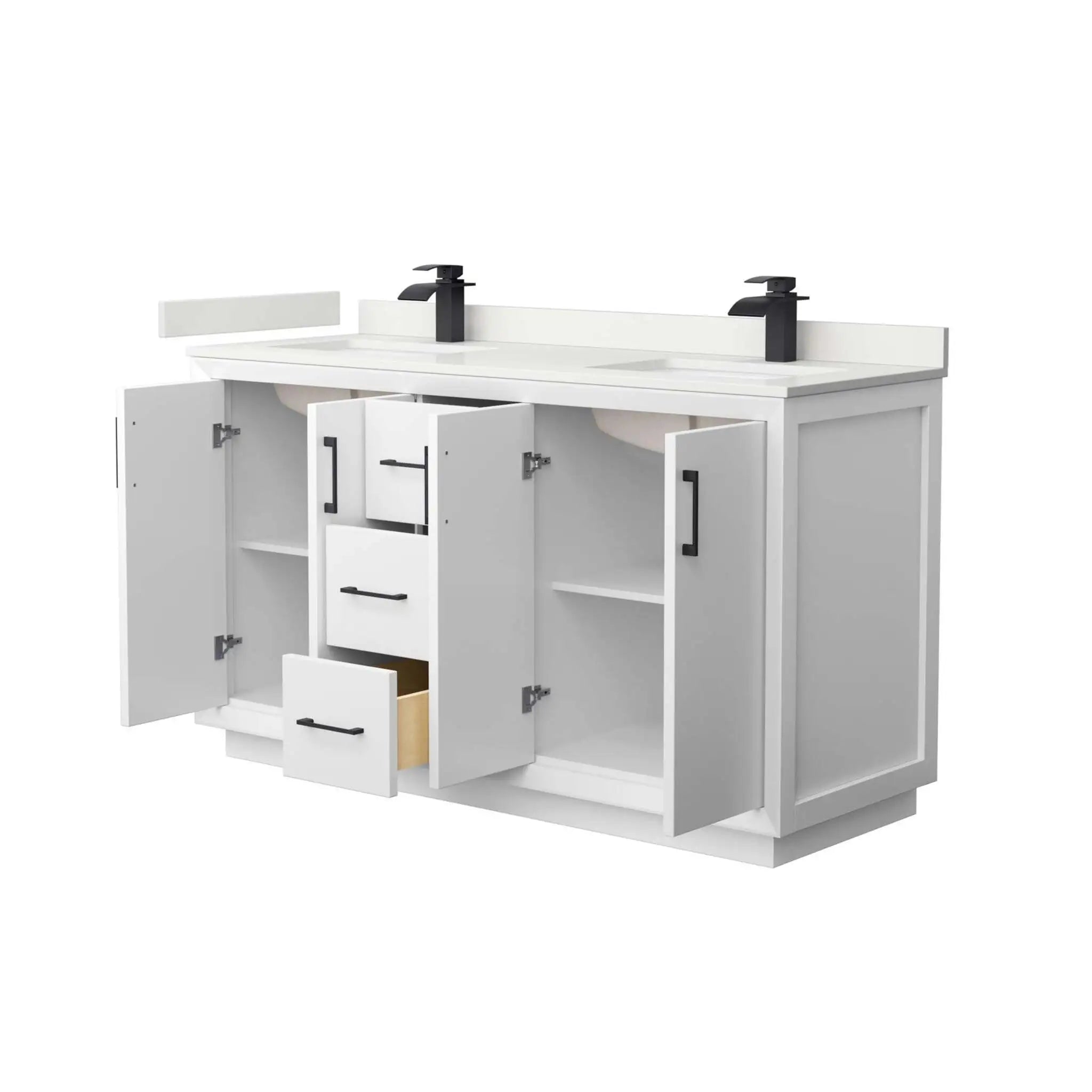 60" Strada Double Bathroom Vanity in White with Matte Black Trim by Wyndham
