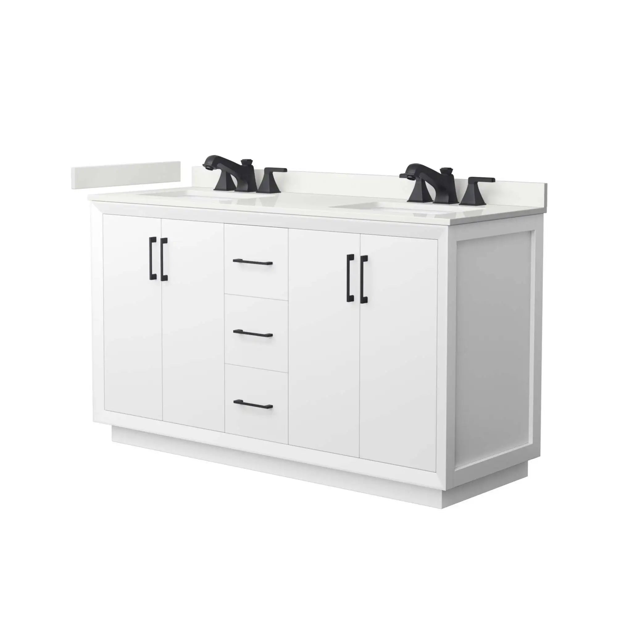 60" Strada Double Bathroom Vanity in White with Matte Black Trim by Wyndham