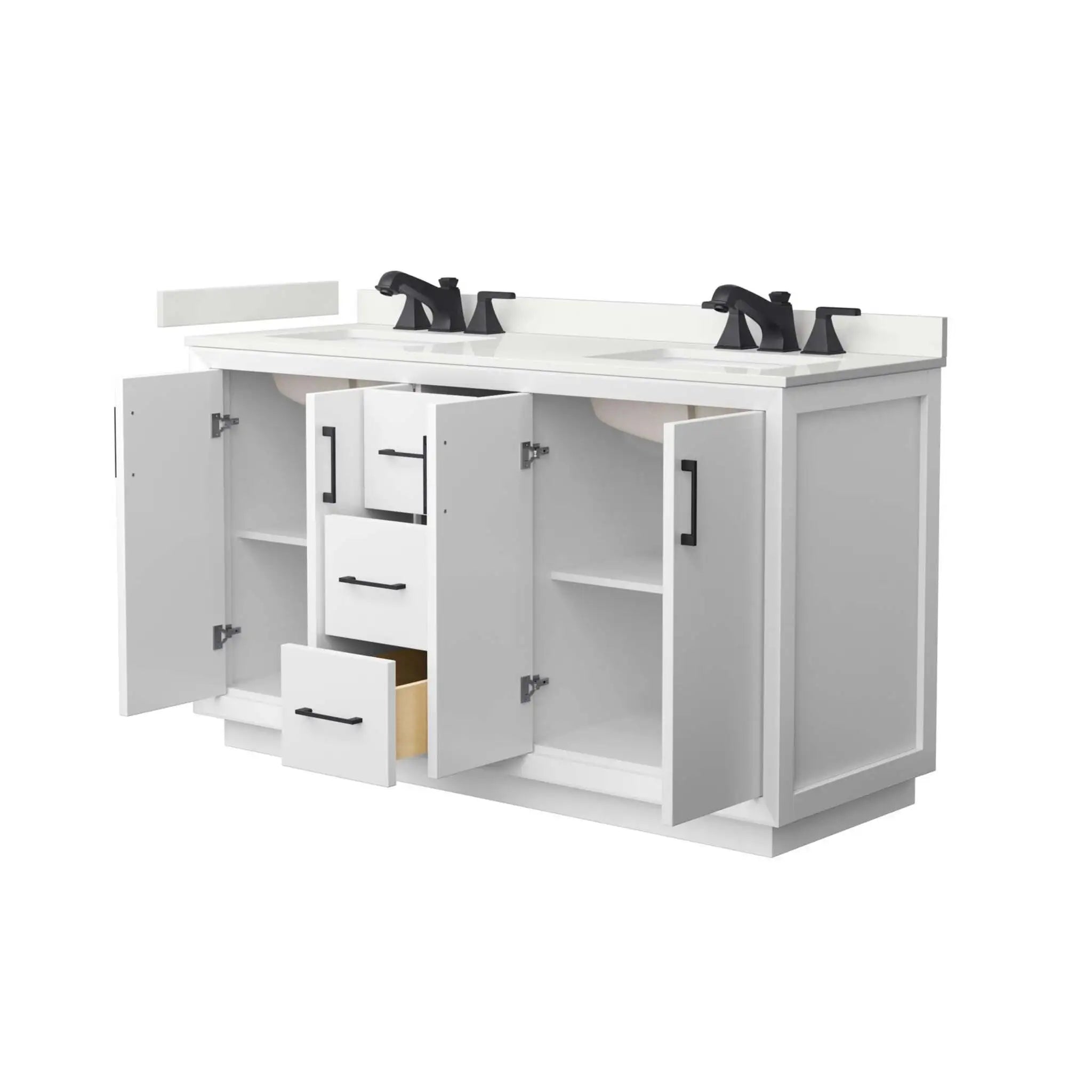 60" Strada Double Bathroom Vanity in White with Matte Black Trim by Wyndham