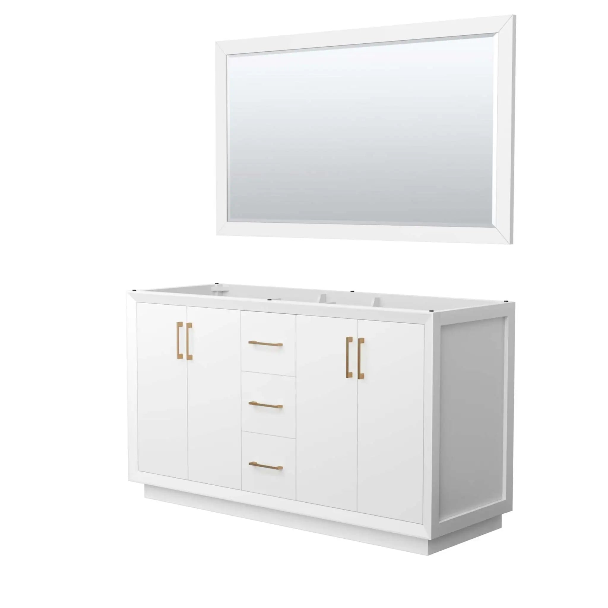 60" Strada Double Bathroom Vanity in White with Satin Bronze Trim & 58" Mirror by Wyndham