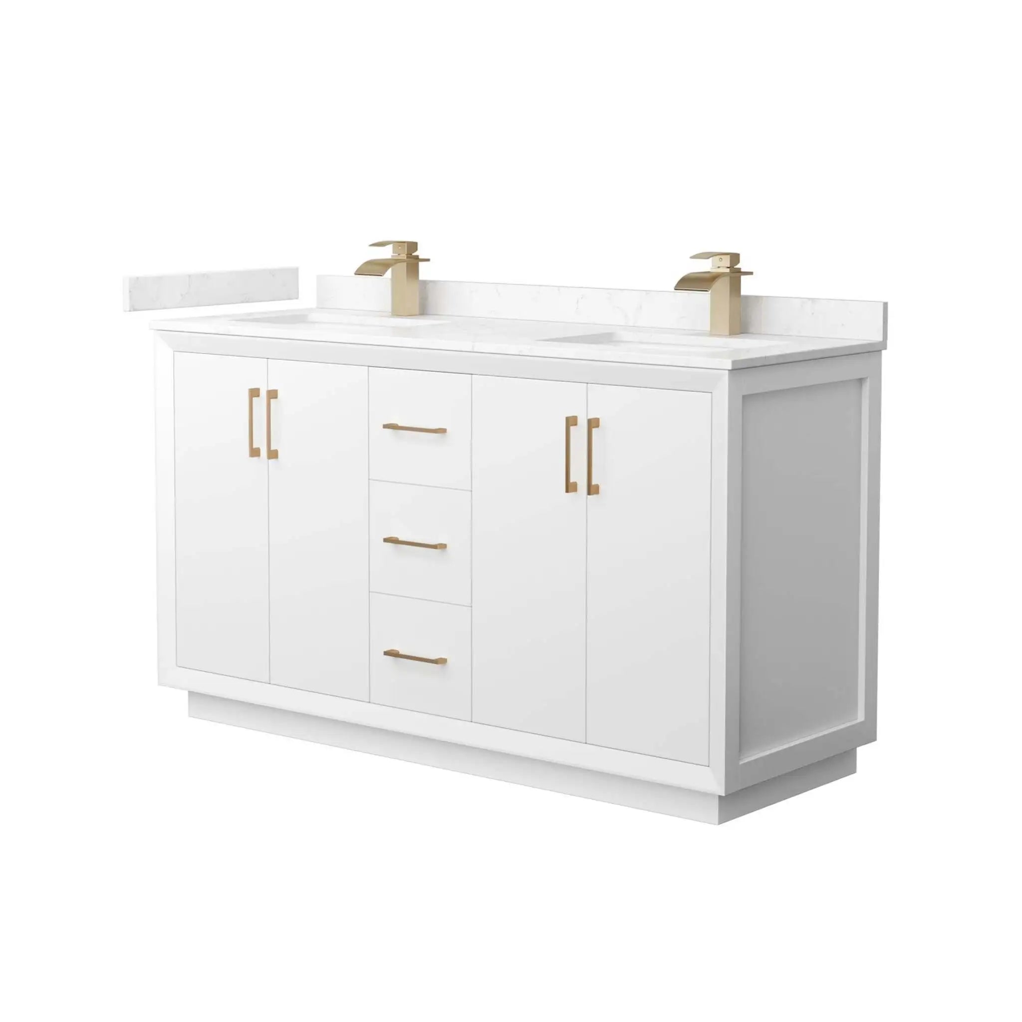60" Strada Double Bathroom Vanity in White with Satin Bronze Trim by Wyndham