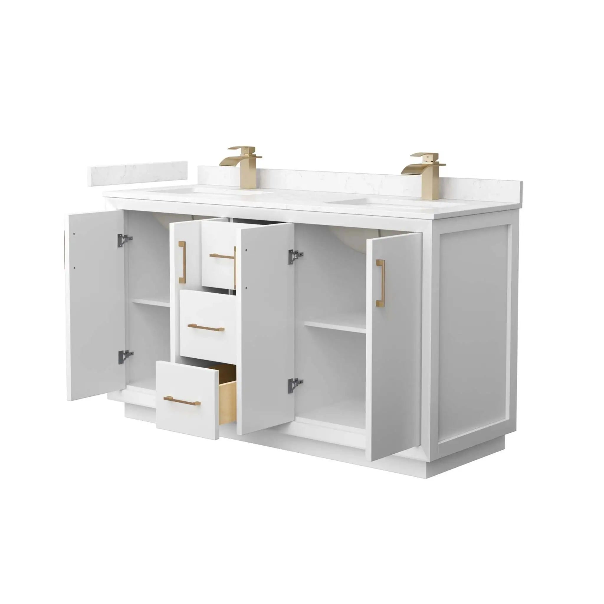 60" Strada Double Bathroom Vanity in White with Satin Bronze Trim by Wyndham