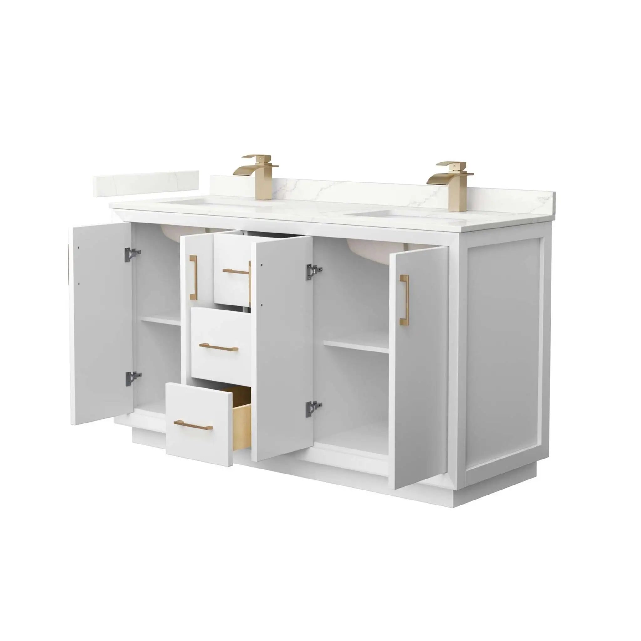 60" Strada Double Bathroom Vanity in White with Satin Bronze Trim by Wyndham