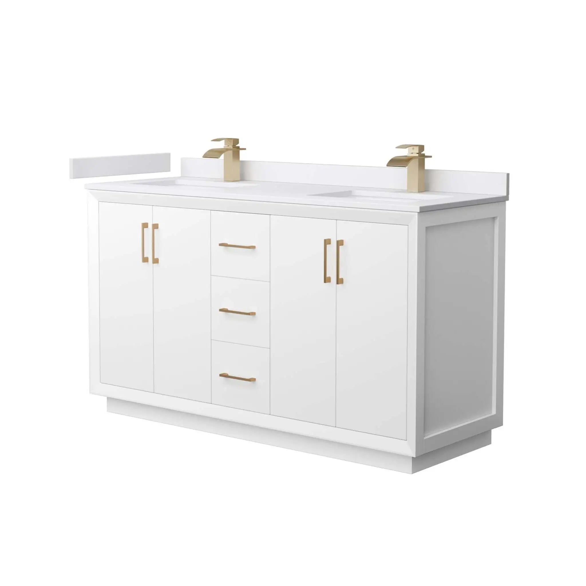 60" Strada Double Bathroom Vanity in White with Satin Bronze Trim by Wyndham