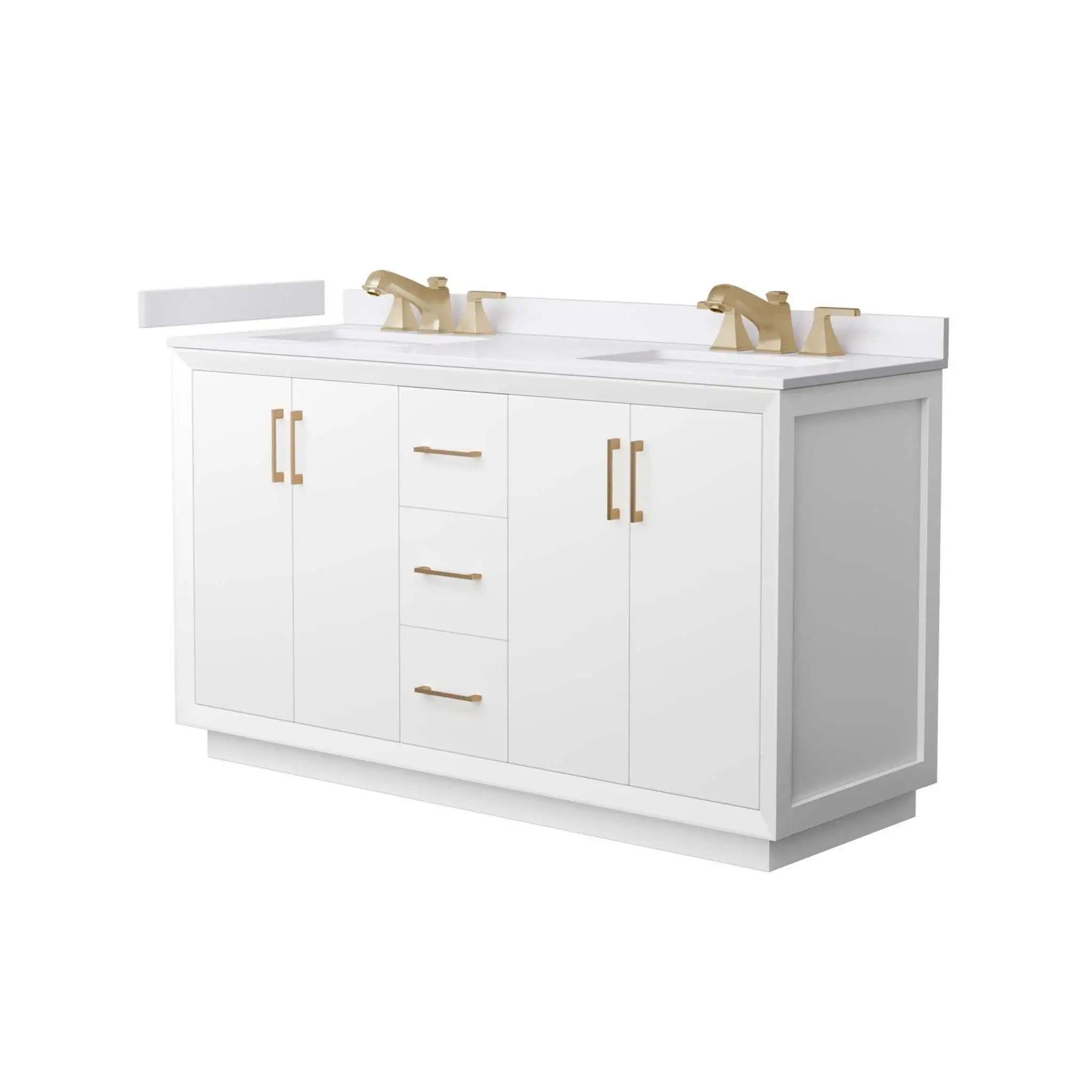 60" Strada Double Bathroom Vanity in White with Satin Bronze Trim by Wyndham