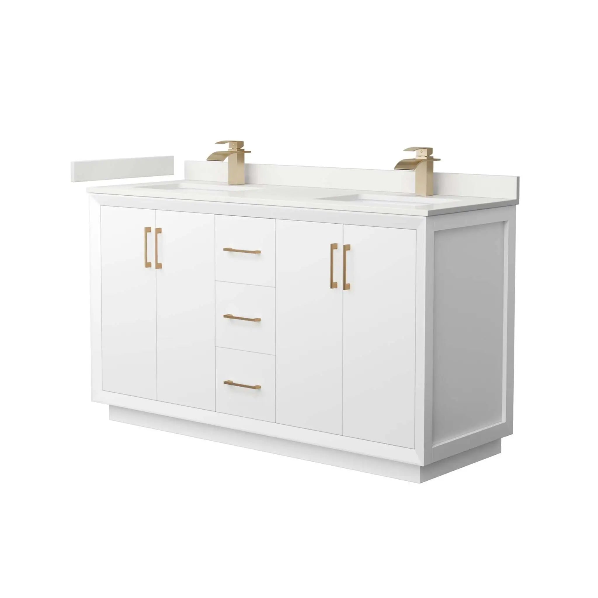 60" Strada Double Bathroom Vanity in White with Satin Bronze Trim by Wyndham