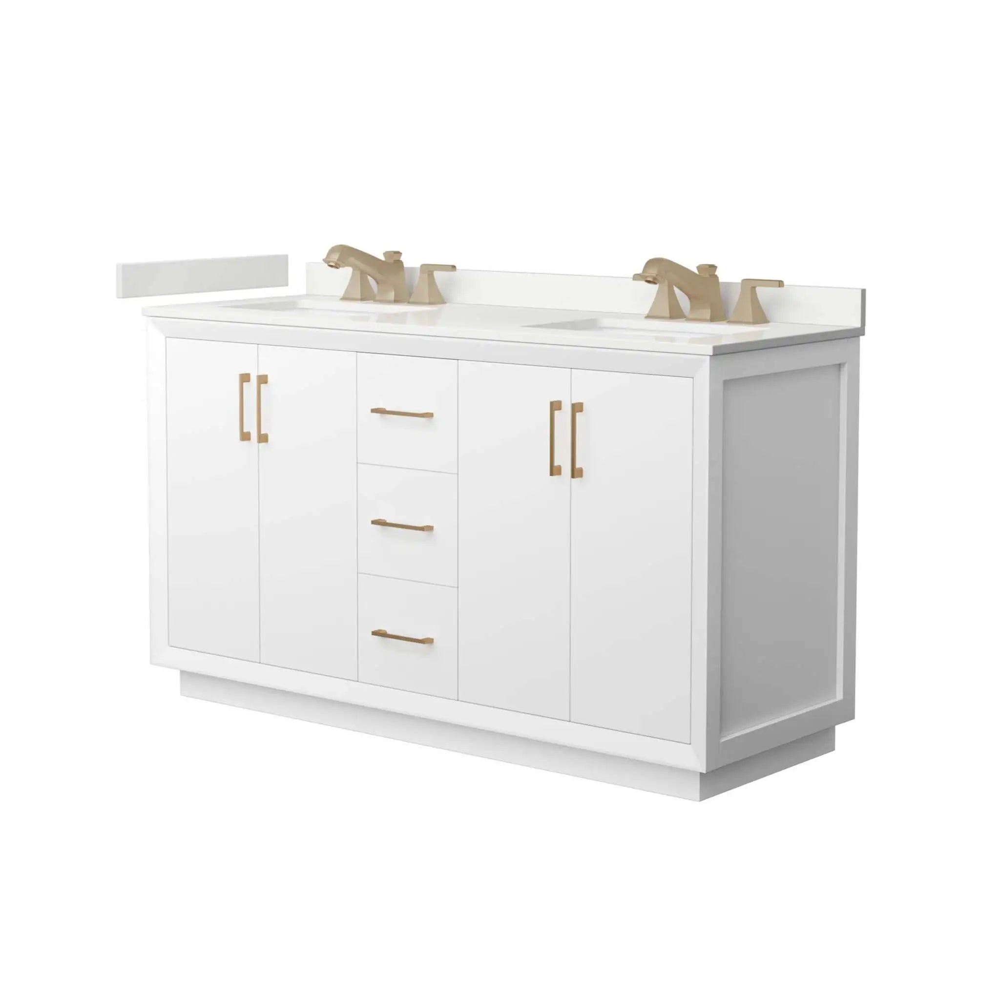 60" Strada Double Bathroom Vanity in White with Satin Bronze Trim by Wyndham