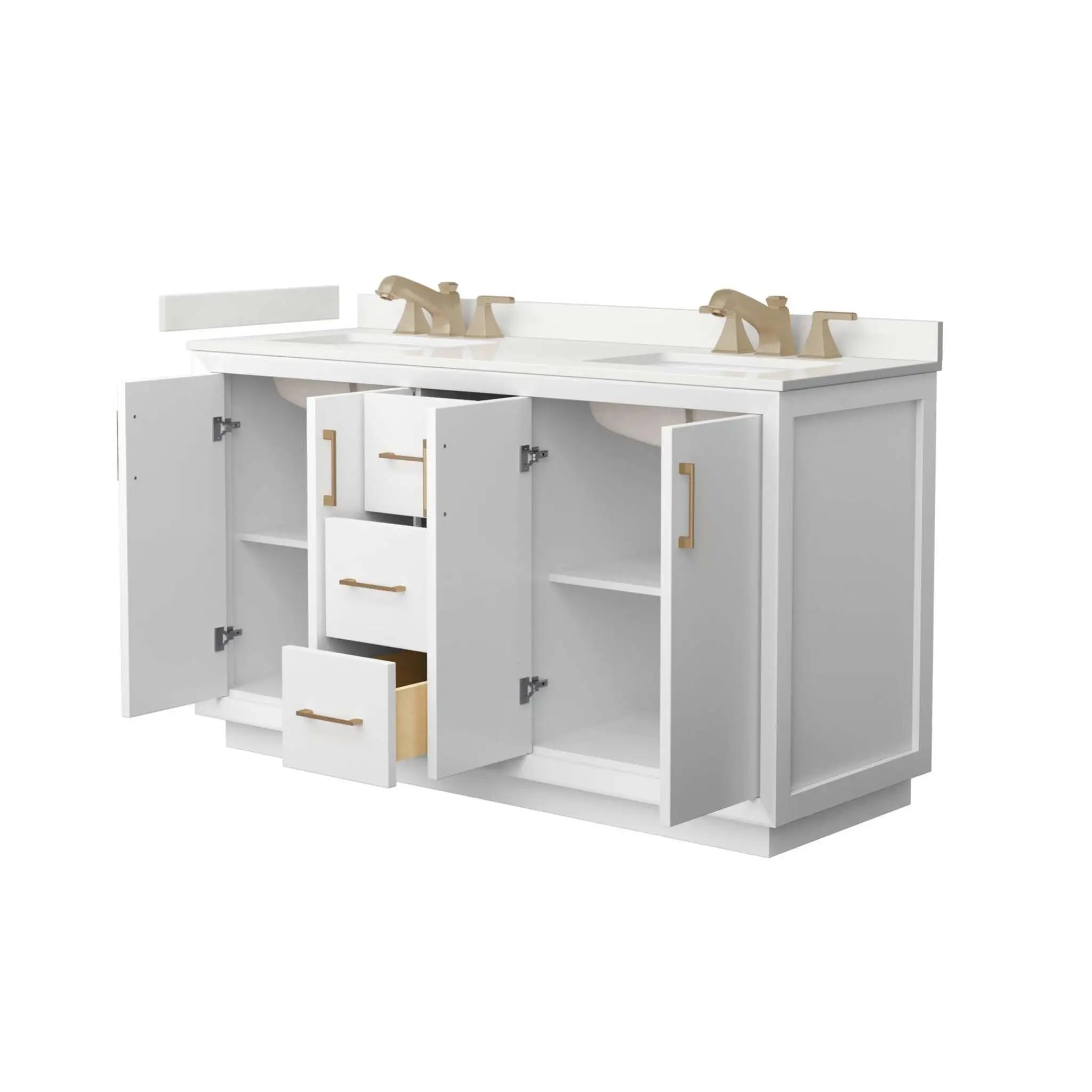60" Strada Double Bathroom Vanity in White with Satin Bronze Trim by Wyndham
