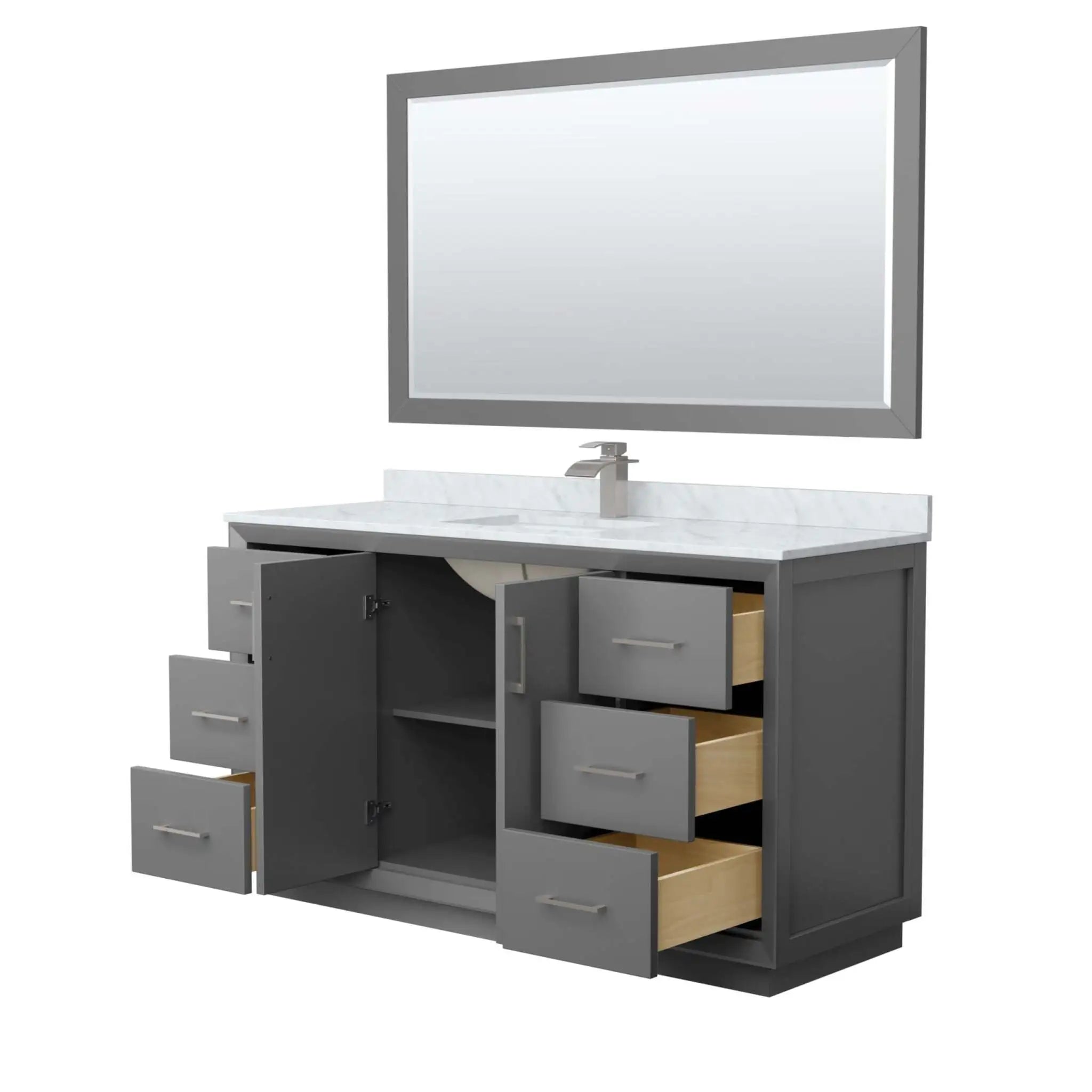 60" Strada Single Bathroom Vanity in Dark Gray with Brushed Nickel Trim & 58" Mirror by Wyndham