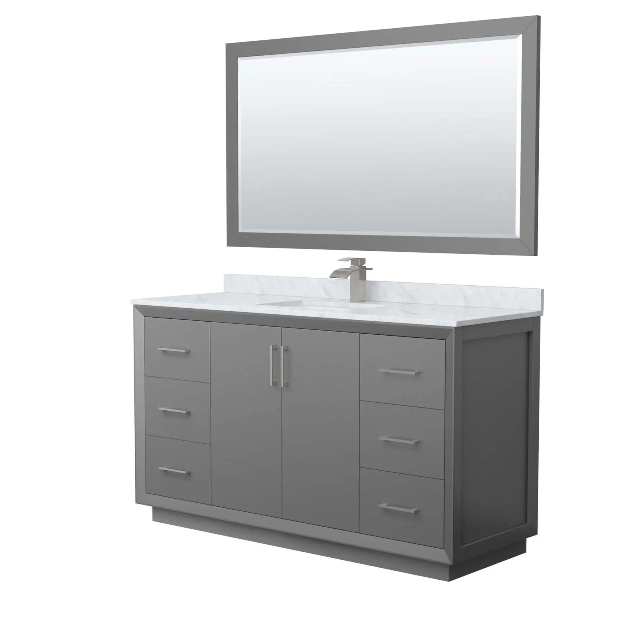 60" Strada Single Bathroom Vanity in Dark Gray with Brushed Nickel Trim & 58" Mirror by Wyndham