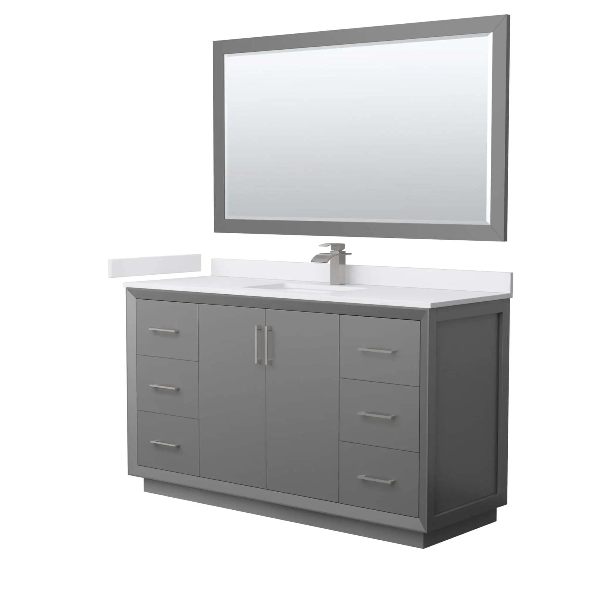 60" Strada Single Bathroom Vanity in Dark Gray with Brushed Nickel Trim & 58" Mirror by Wyndham