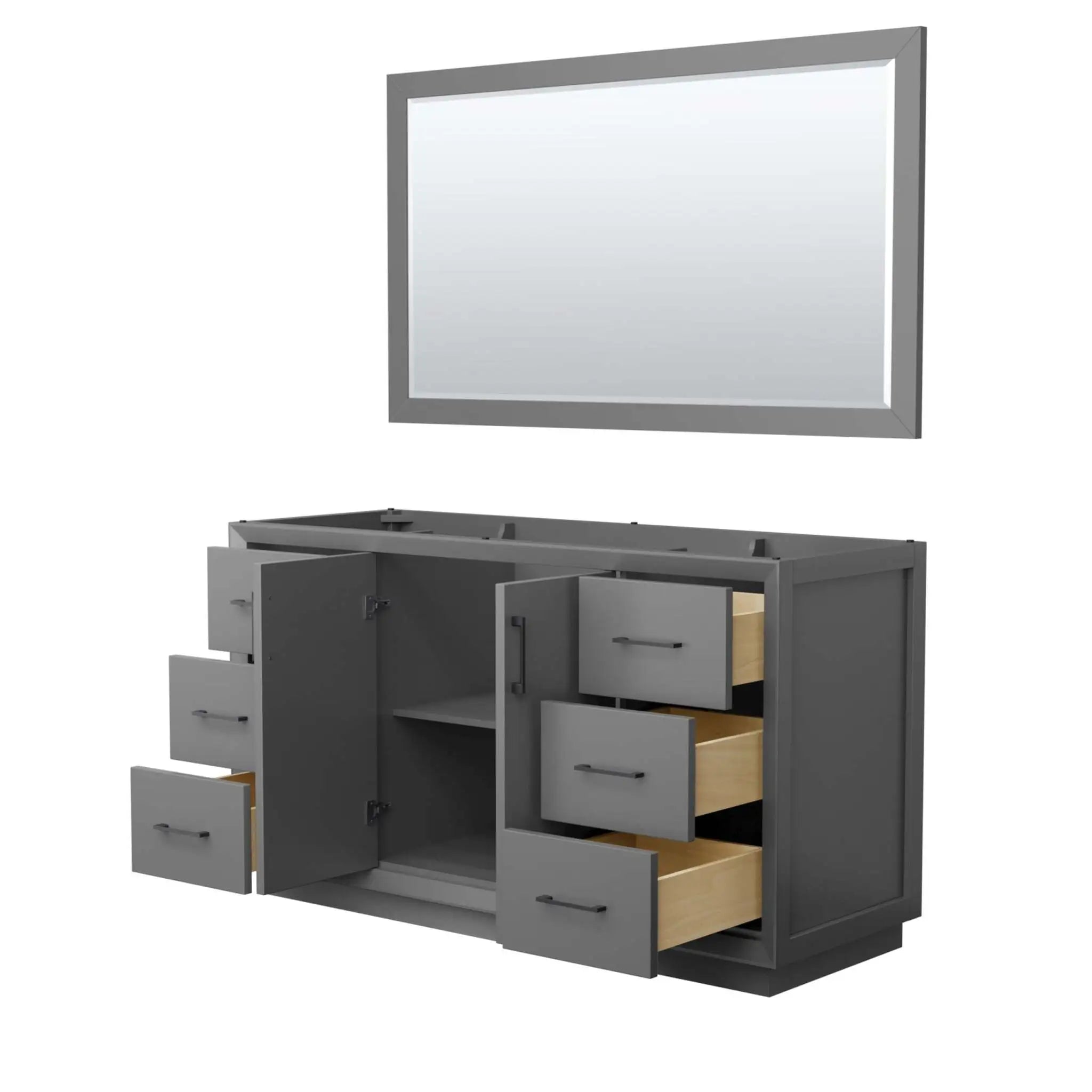 60" Strada Single Bathroom Vanity in Dark Gray with Matte Black Trim & 58" Mirror by Wyndham