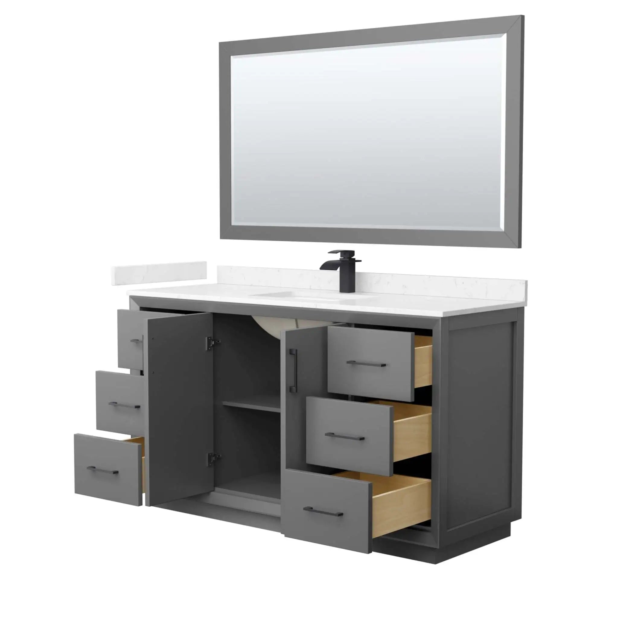 60" Strada Single Bathroom Vanity in Dark Gray with Matte Black Trim & 58" Mirror by Wyndham