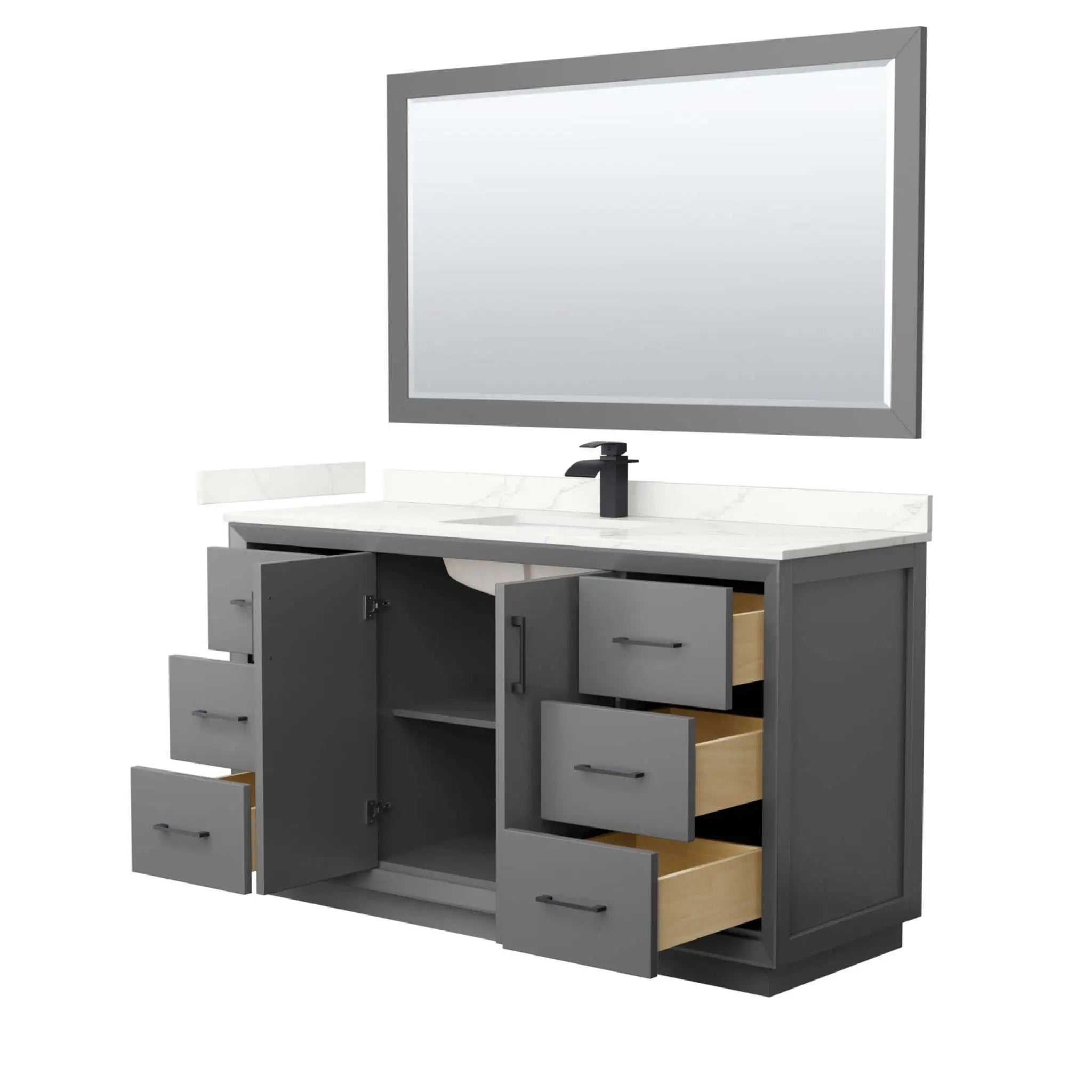 60" Strada Single Bathroom Vanity in Dark Gray with Matte Black Trim & 58" Mirror by Wyndham