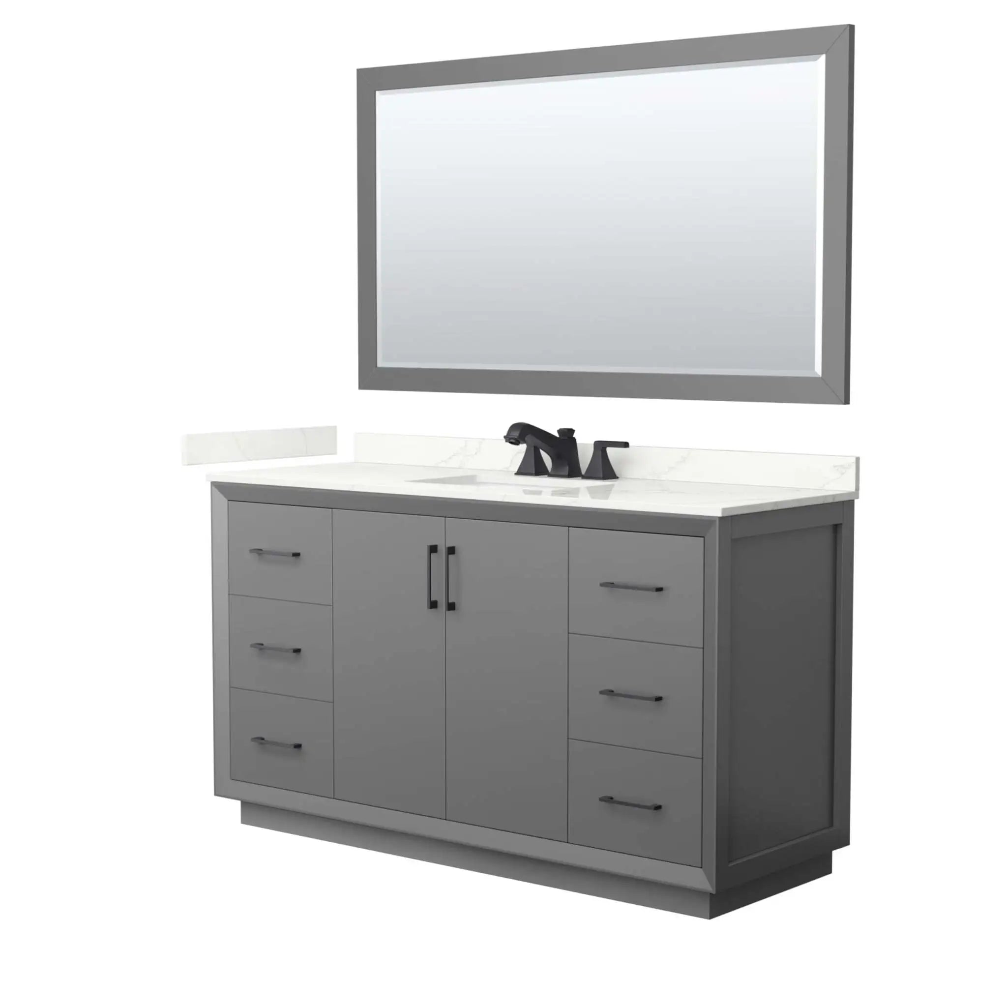 60" Strada Single Bathroom Vanity in Dark Gray with Matte Black Trim & 58" Mirror by Wyndham