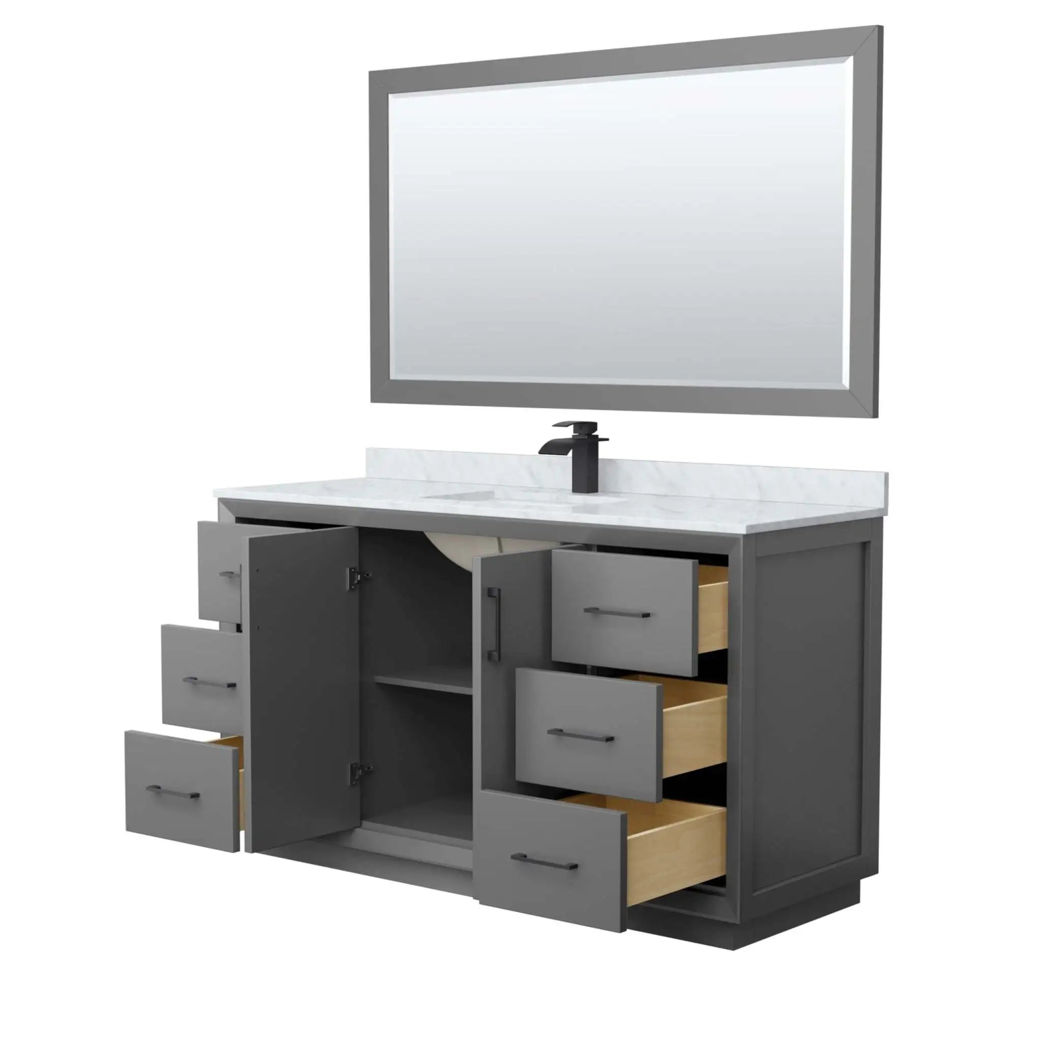60" Strada Single Bathroom Vanity in Dark Gray with Matte Black Trim & 58" Mirror by Wyndham