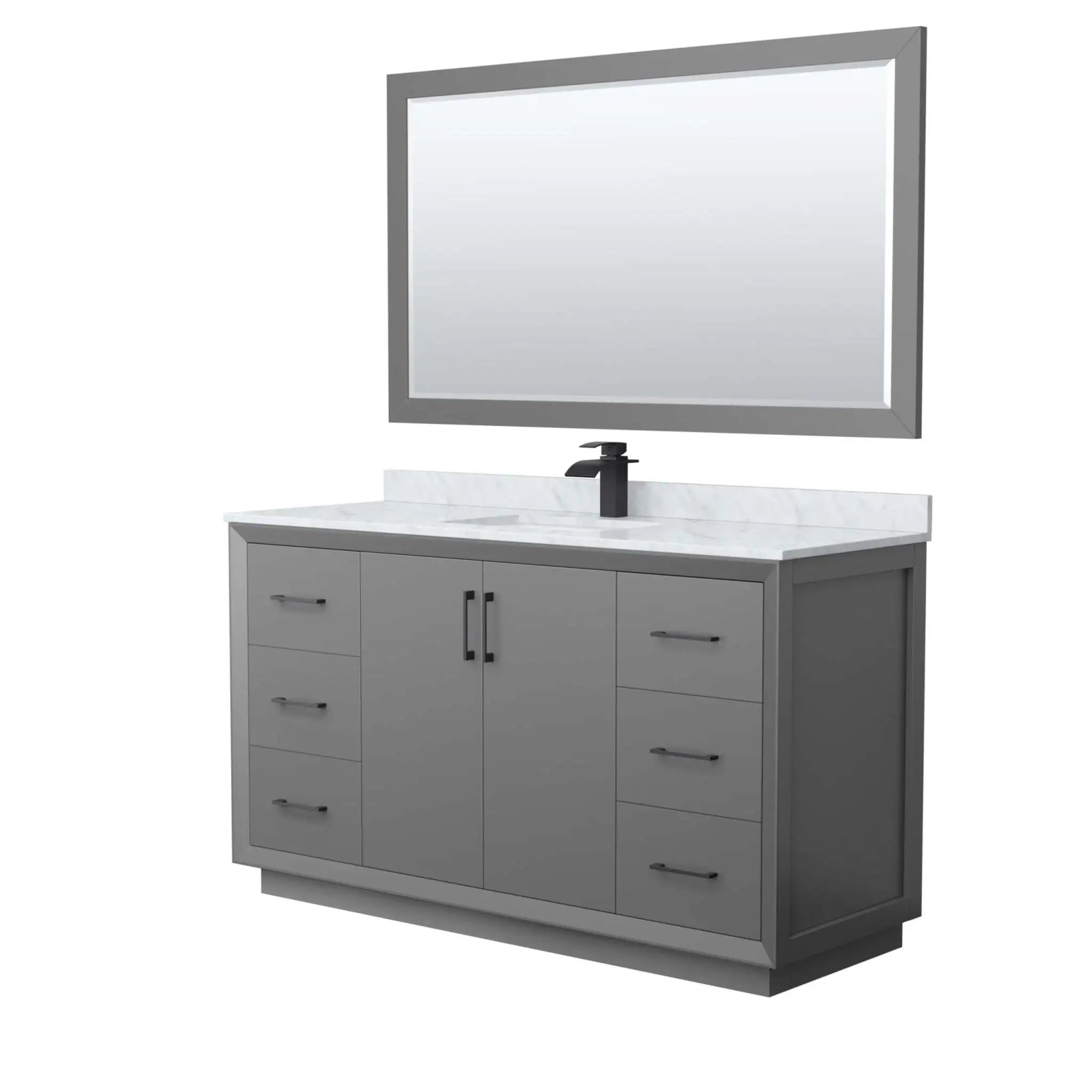 60" Strada Single Bathroom Vanity in Dark Gray with Matte Black Trim & 58" Mirror by Wyndham