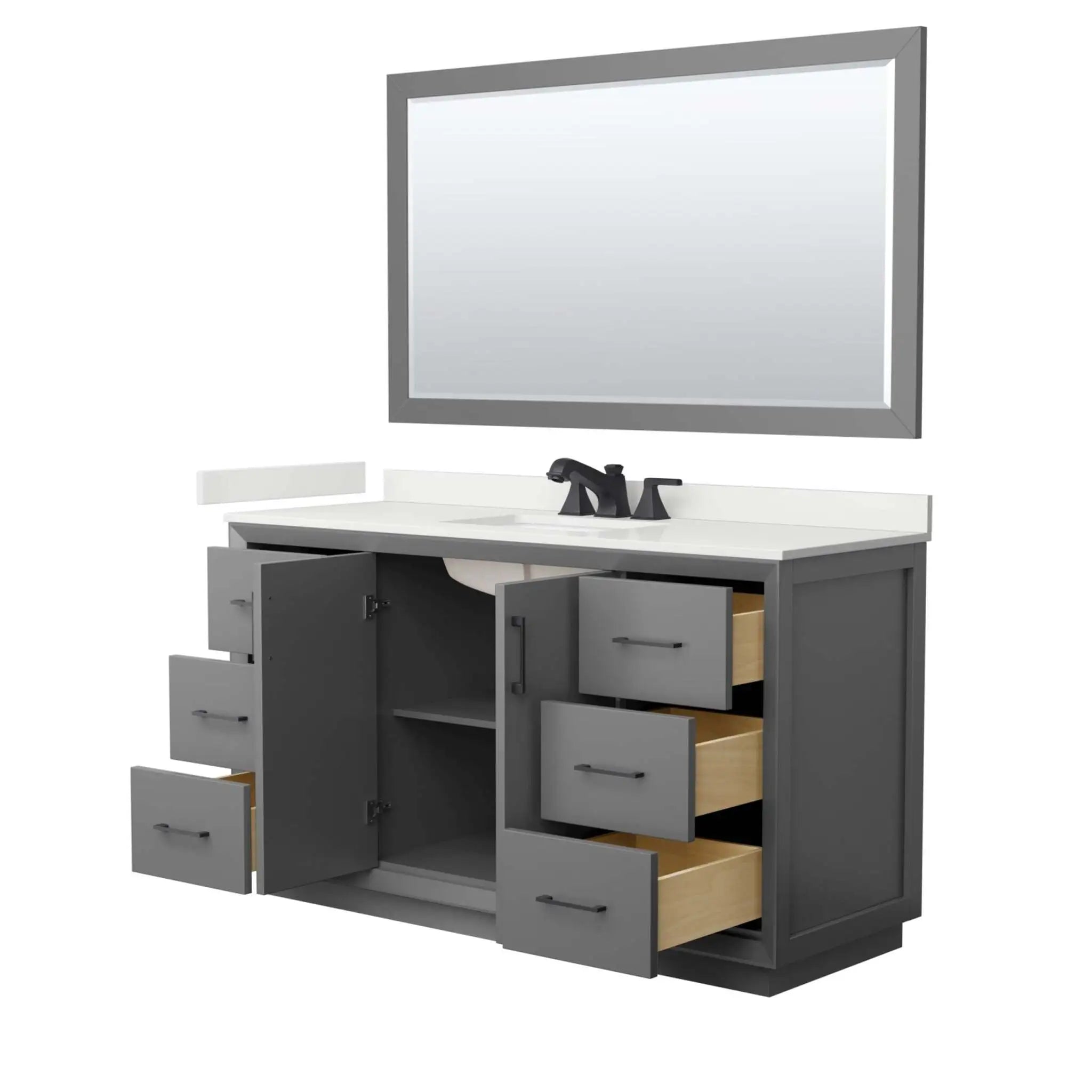 60" Strada Single Bathroom Vanity in Dark Gray with Matte Black Trim & 58" Mirror by Wyndham