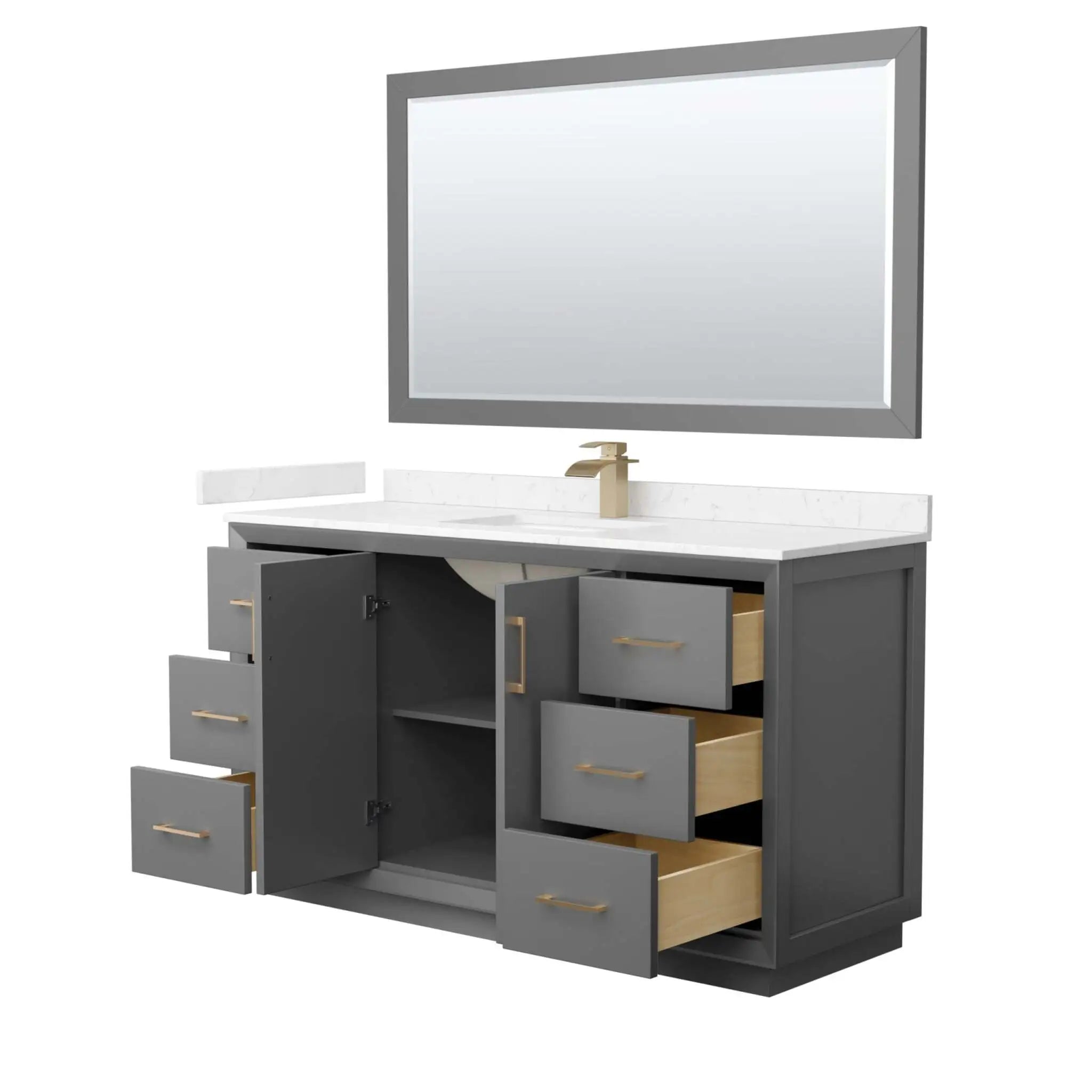 60" Strada Single Bathroom Vanity in Dark Gray with Satin Bronze Trim & 58" Mirror by Wyndham