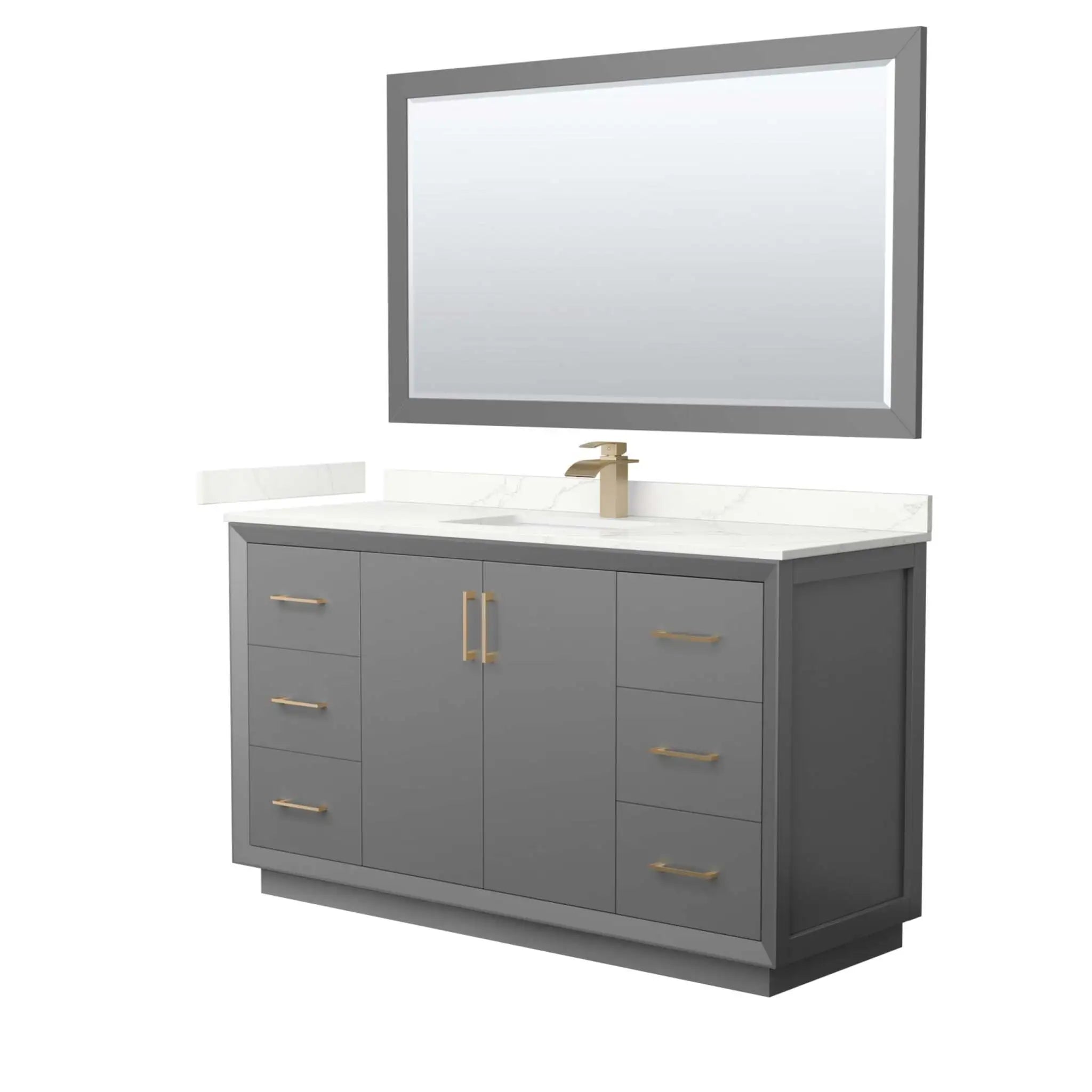 60" Strada Single Bathroom Vanity in Dark Gray with Satin Bronze Trim & 58" Mirror by Wyndham
