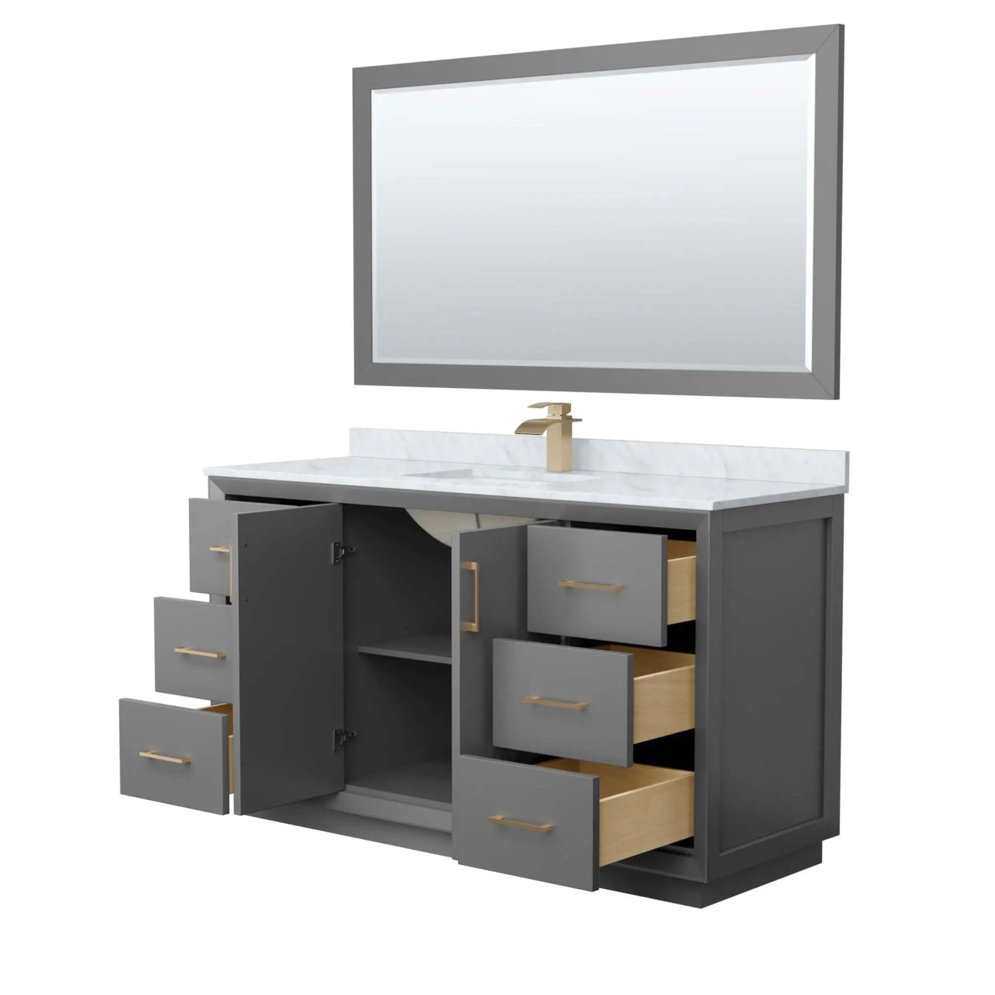 60" Strada Single Bathroom Vanity in Dark Gray with Satin Bronze Trim & 58" Mirror by Wyndham