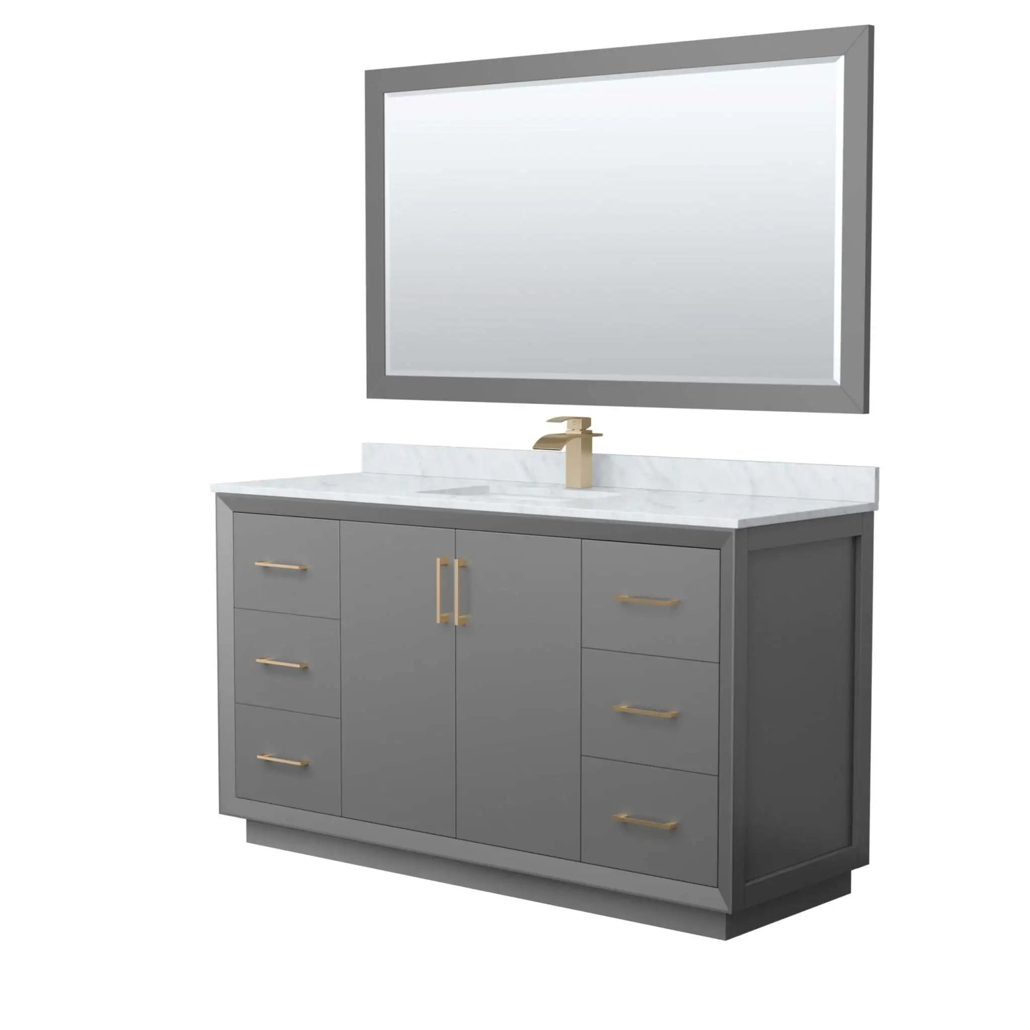 60" Strada Single Bathroom Vanity in Dark Gray with Satin Bronze Trim & 58" Mirror by Wyndham