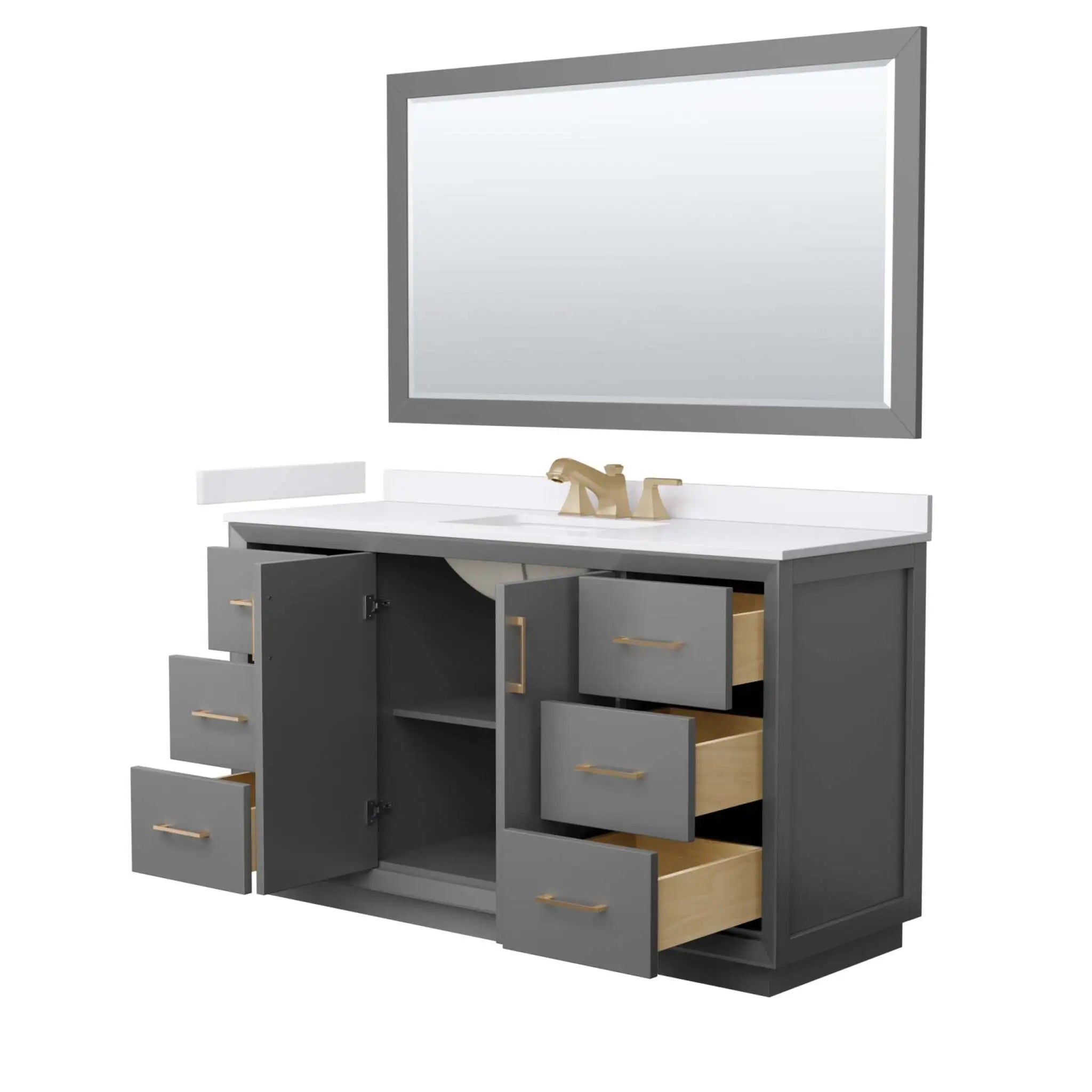 60" Strada Single Bathroom Vanity in Dark Gray with Satin Bronze Trim & 58" Mirror by Wyndham