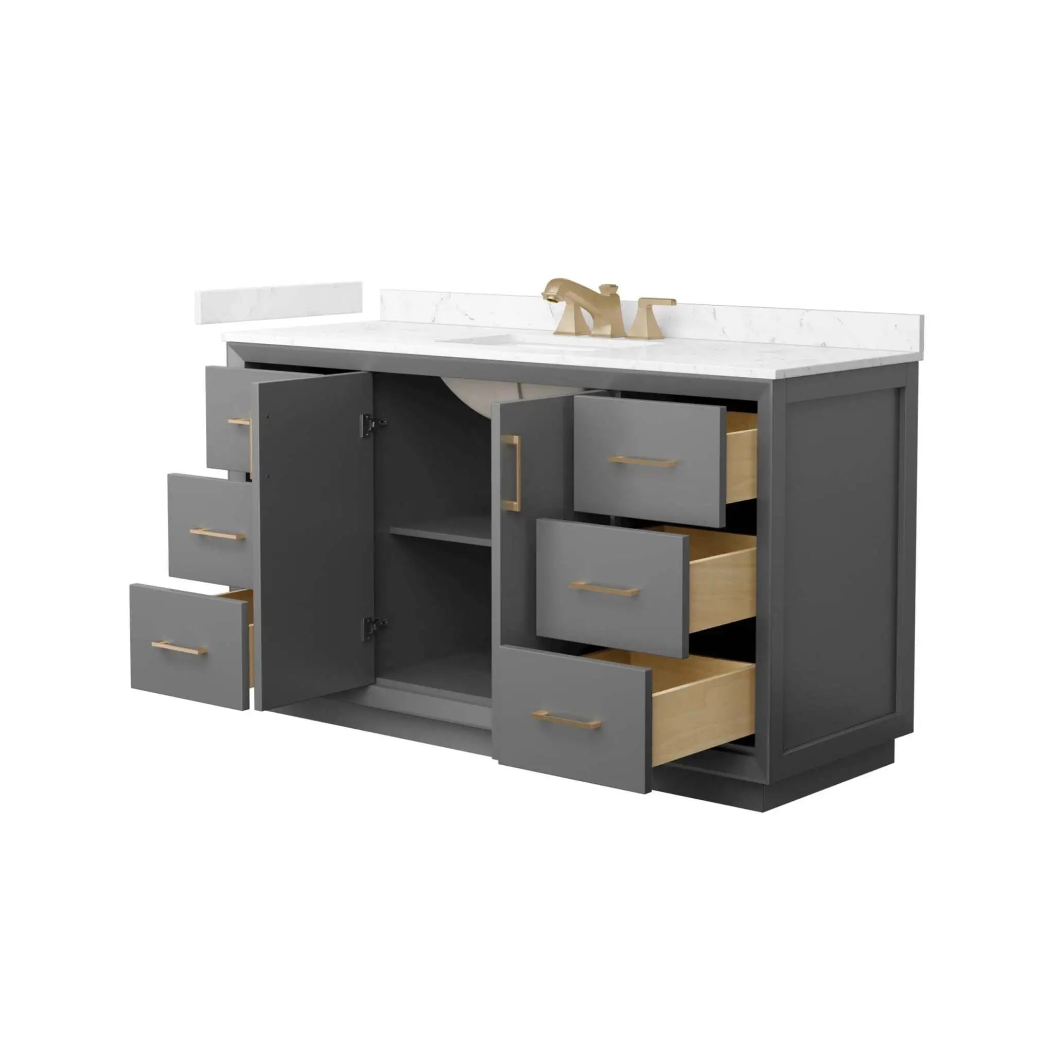 60" Strada Single Bathroom Vanity in Dark Gray with Satin Bronze Trim by Wyndham