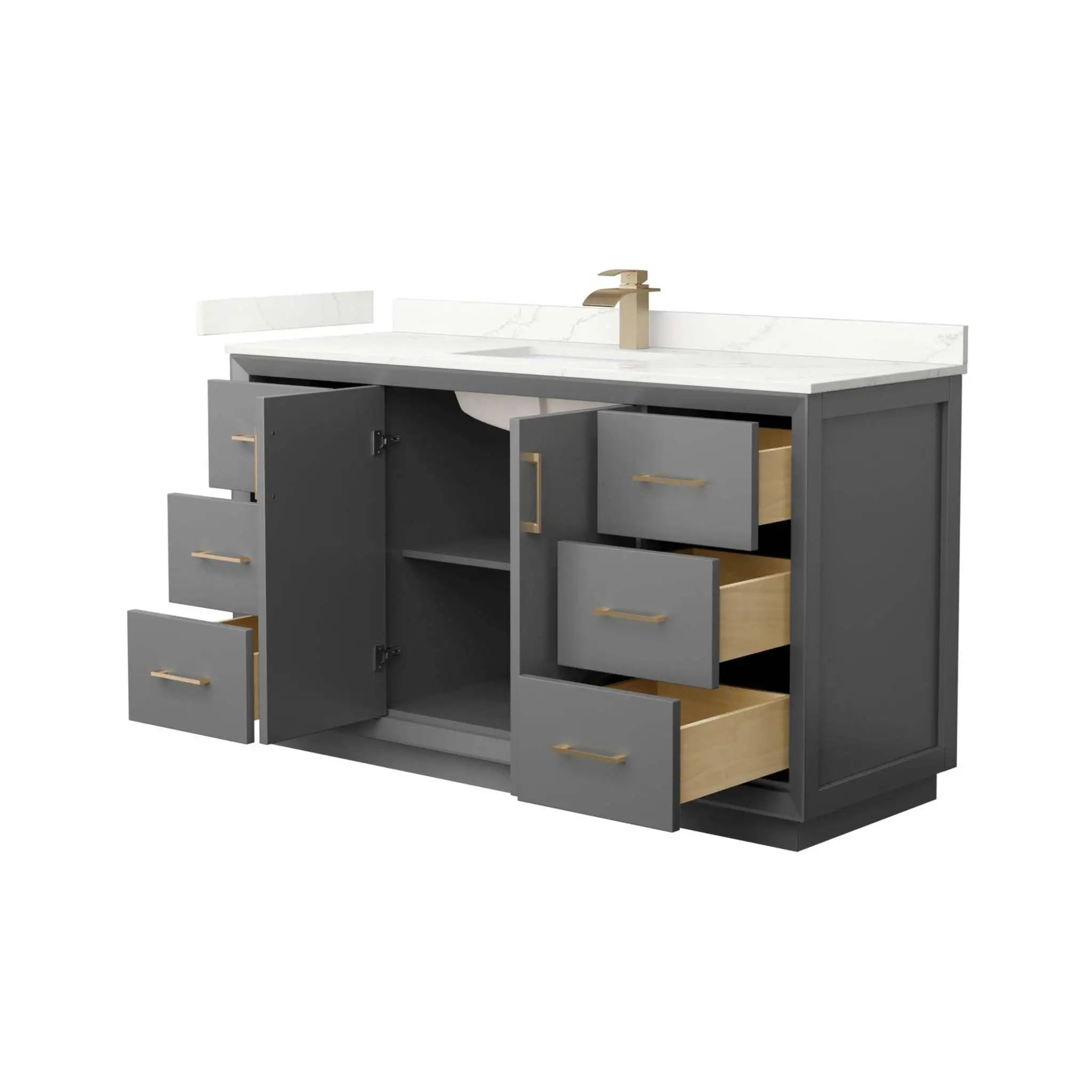60" Strada Single Bathroom Vanity in Dark Gray with Satin Bronze Trim by Wyndham