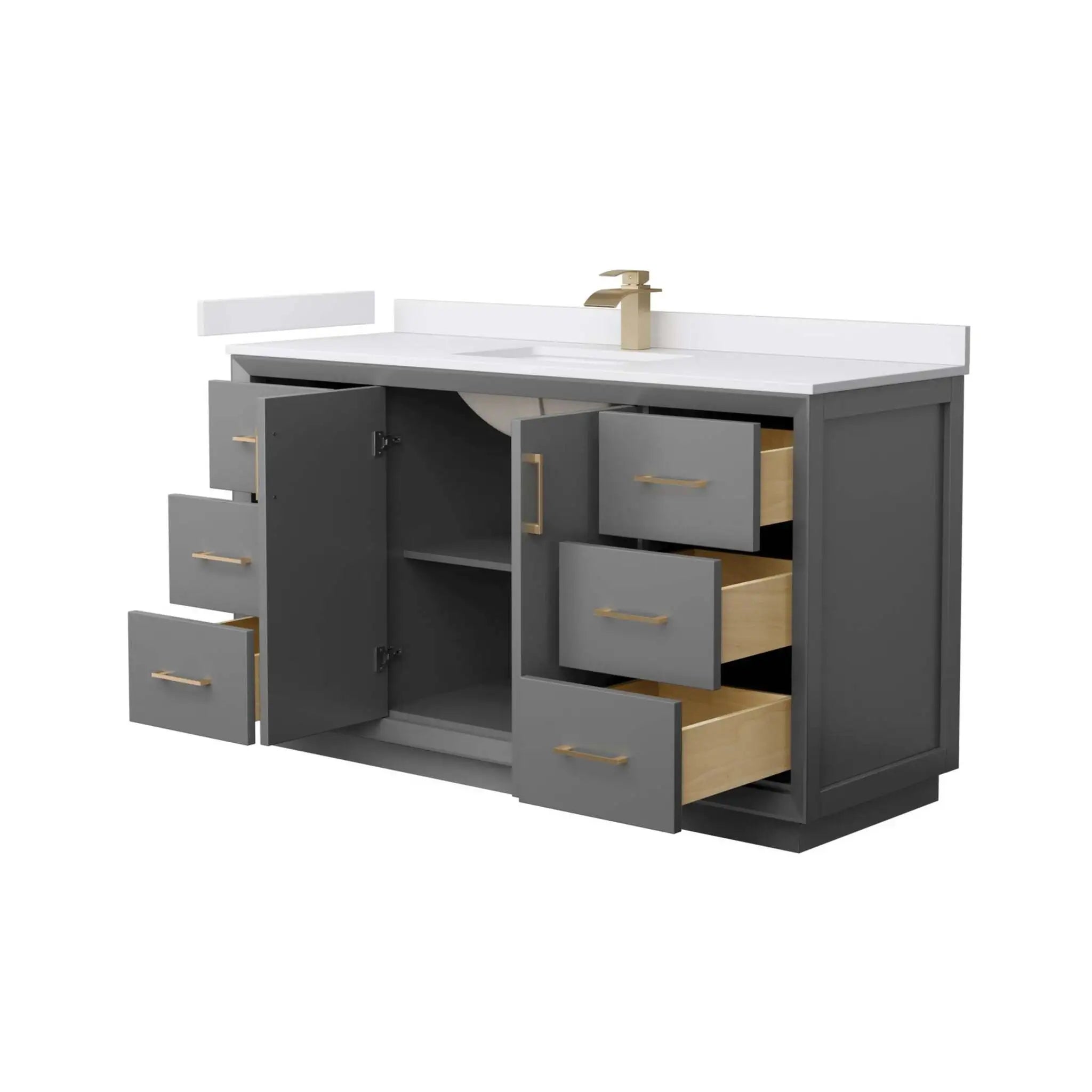 60" Strada Single Bathroom Vanity in Dark Gray with Satin Bronze Trim by Wyndham