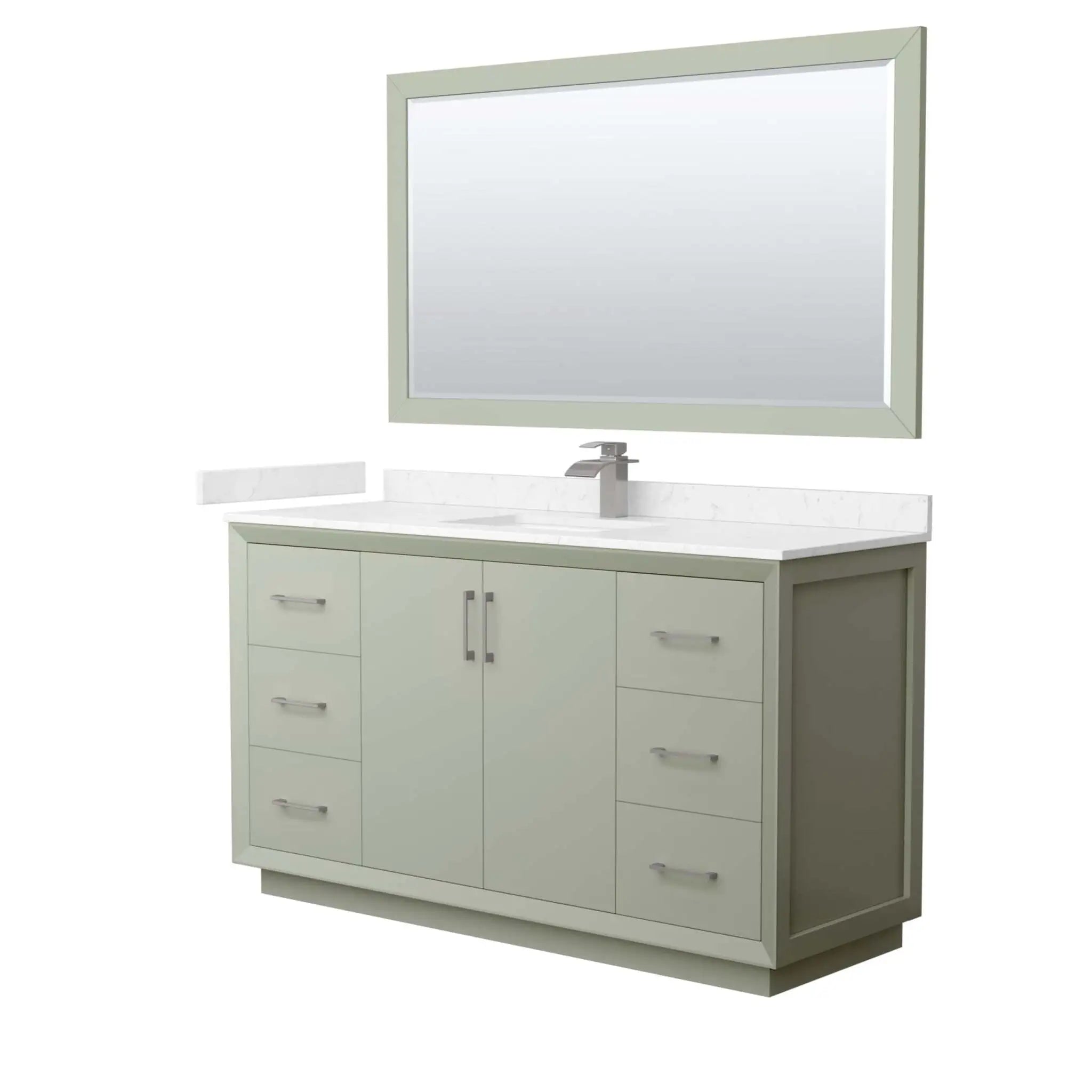 60" Strada Single Bathroom Vanity in Light Green with Brushed Nickel Trim & 58" Mirror by Wyndham