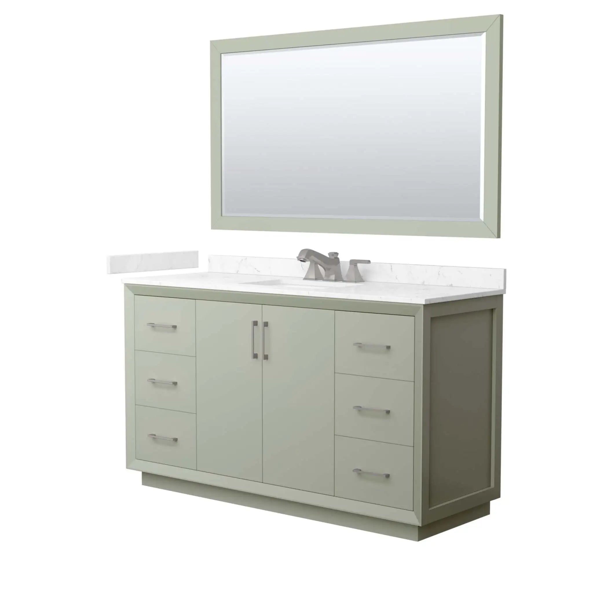 60" Strada Single Bathroom Vanity in Light Green with Brushed Nickel Trim & 58" Mirror by Wyndham