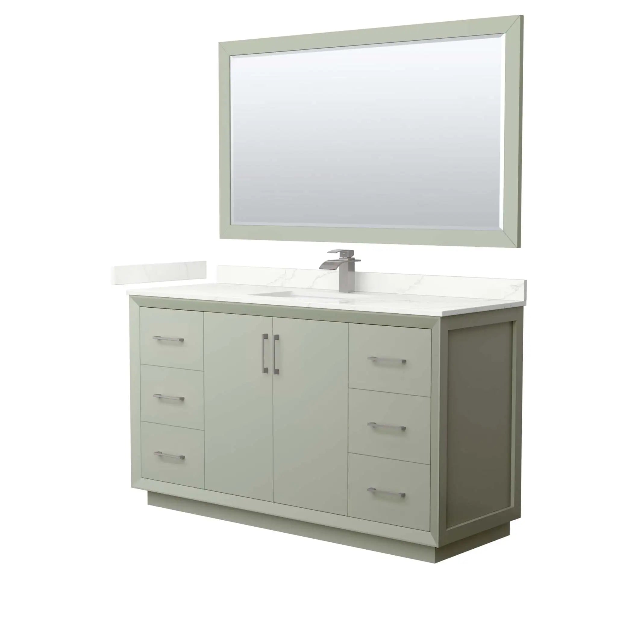 60" Strada Single Bathroom Vanity in Light Green with Brushed Nickel Trim & 58" Mirror by Wyndham