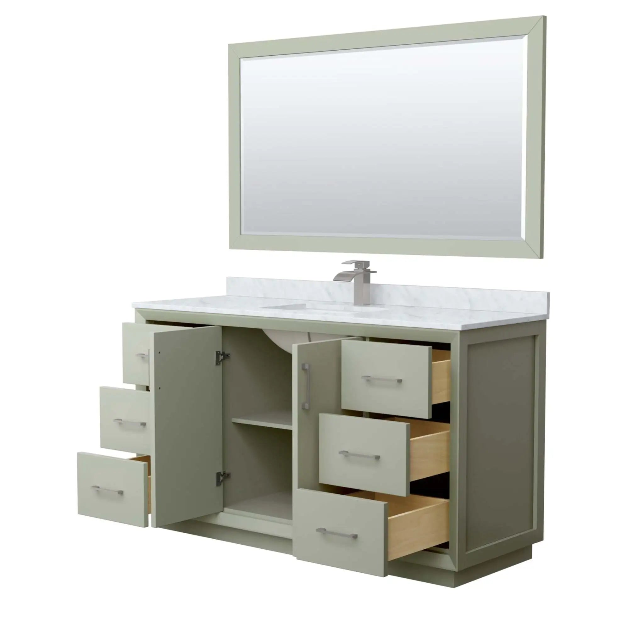 60" Strada Single Bathroom Vanity in Light Green with Brushed Nickel Trim & 58" Mirror by Wyndham