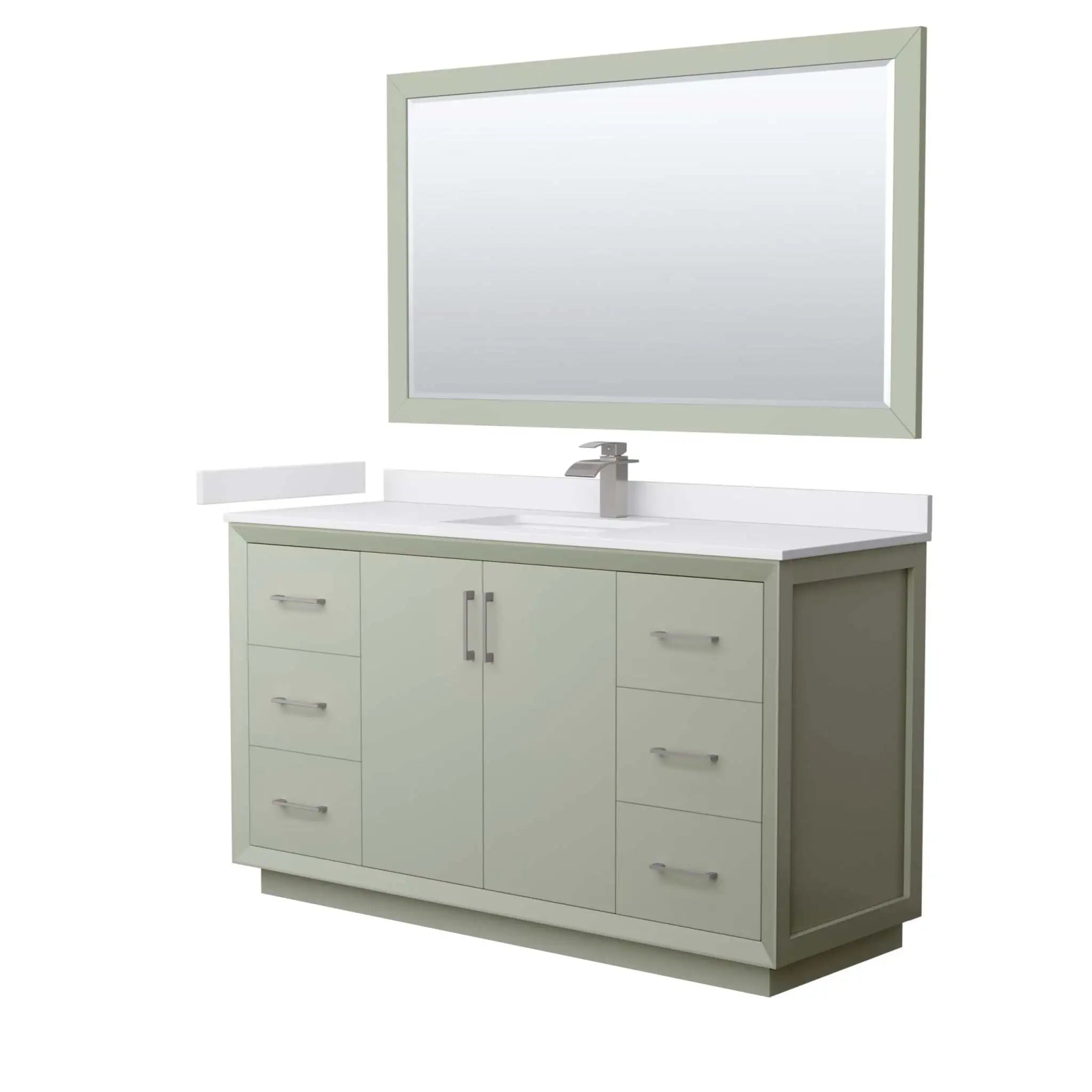 60" Strada Single Bathroom Vanity in Light Green with Brushed Nickel Trim & 58" Mirror by Wyndham