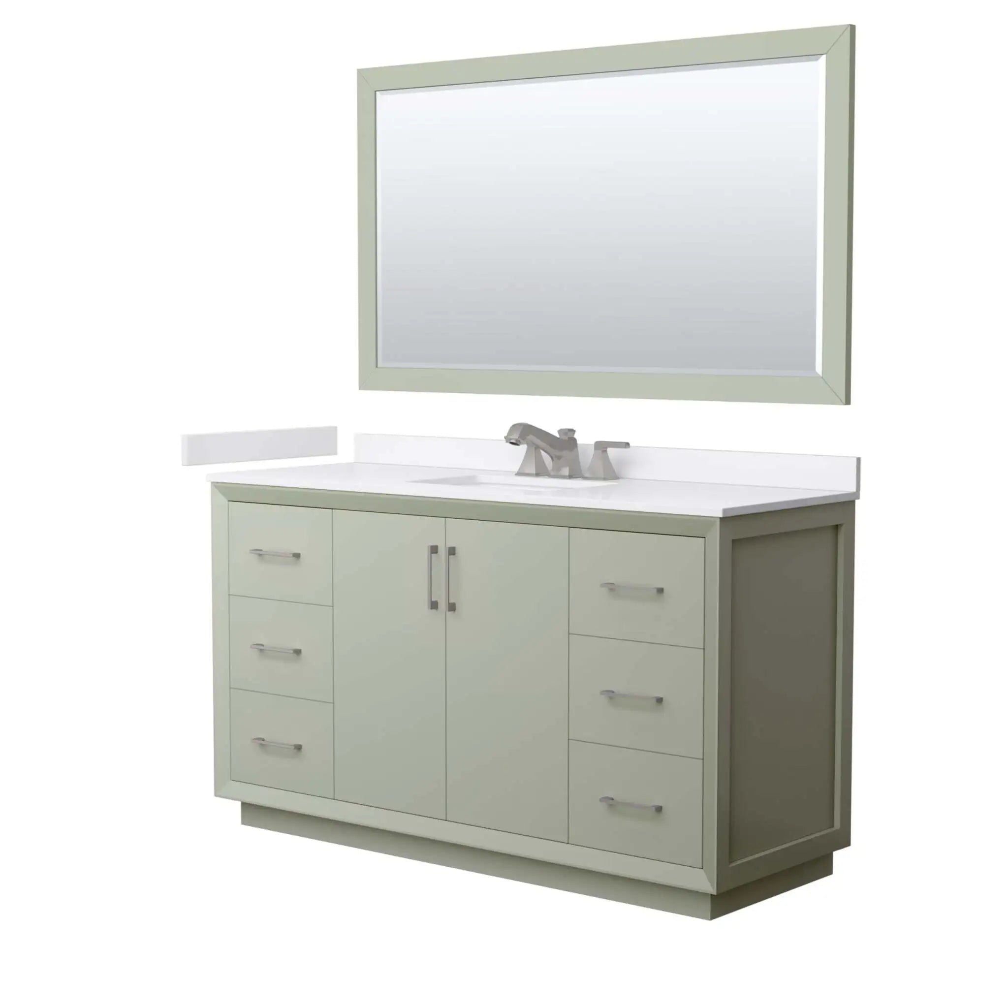 60" Strada Single Bathroom Vanity in Light Green with Brushed Nickel Trim & 58" Mirror by Wyndham