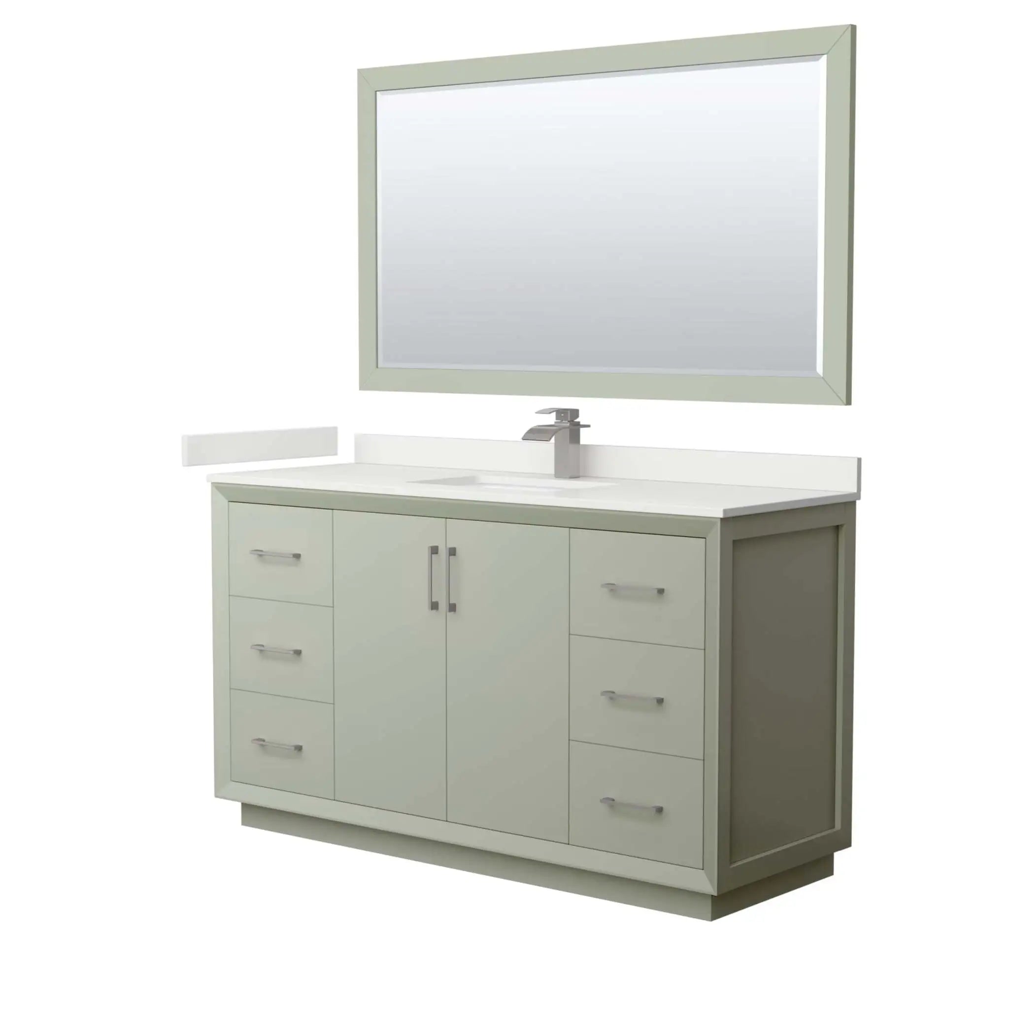 60" Strada Single Bathroom Vanity in Light Green with Brushed Nickel Trim & 58" Mirror by Wyndham