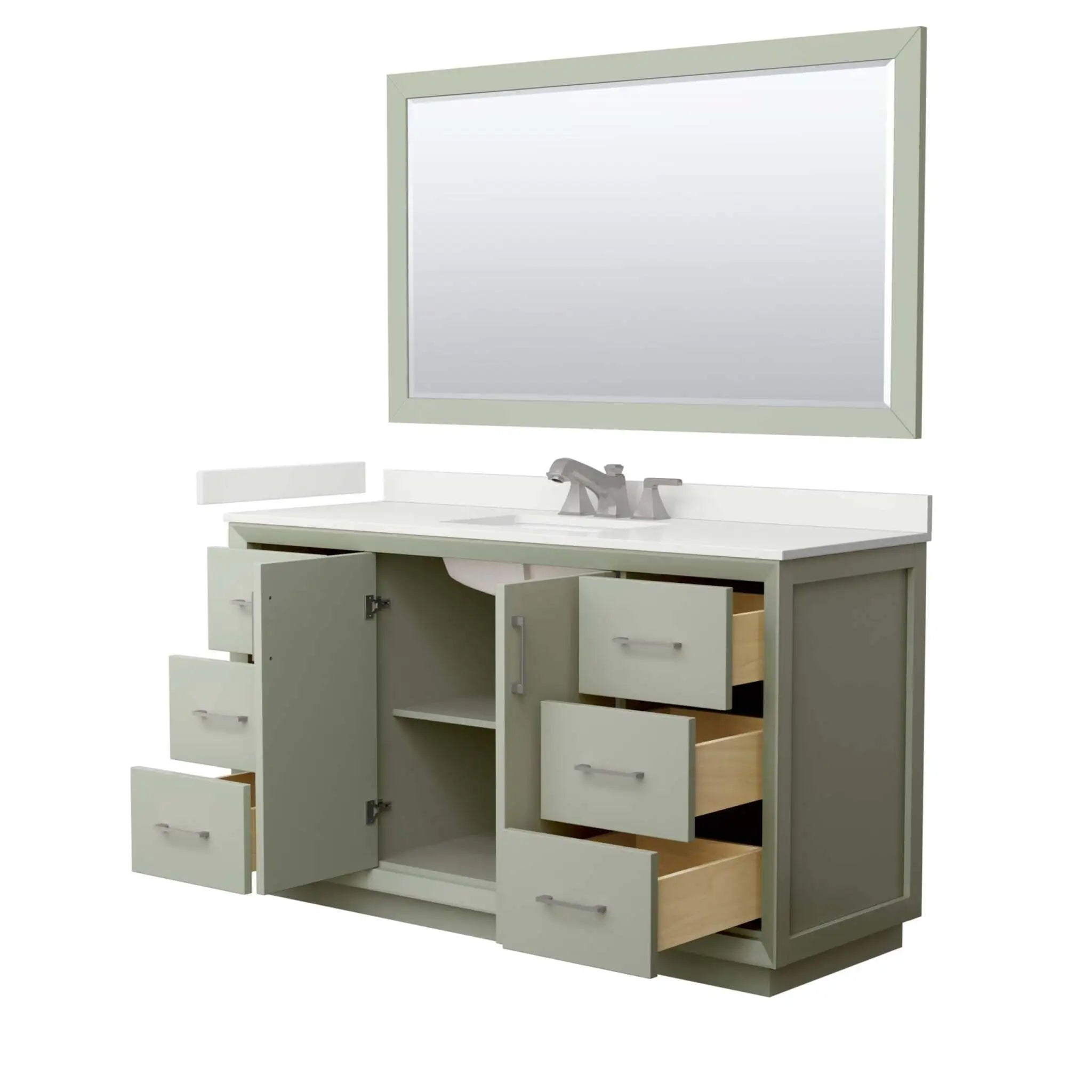 60" Strada Single Bathroom Vanity in Light Green with Brushed Nickel Trim & 58" Mirror by Wyndham