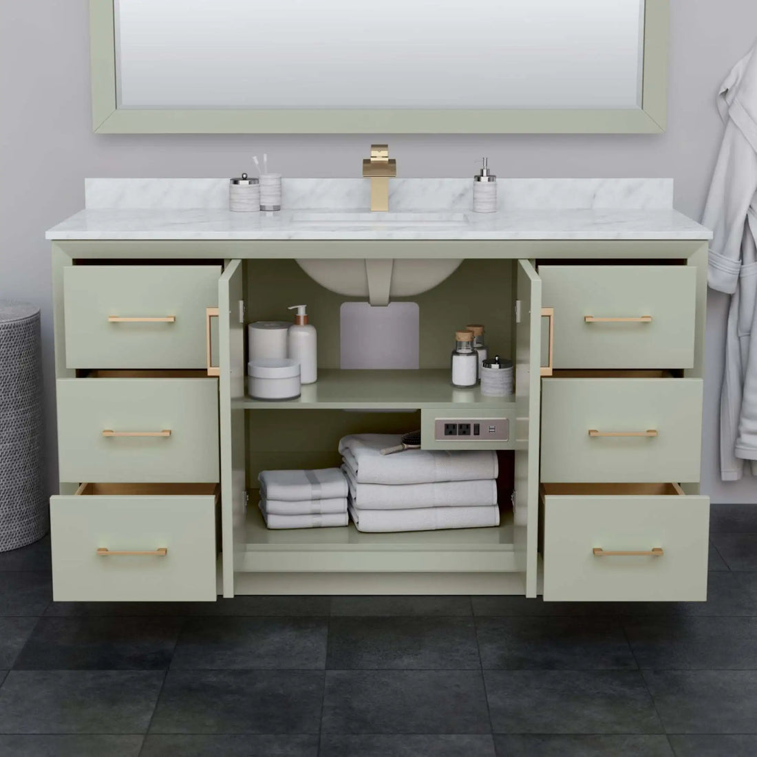 60" Strada Single Bathroom Vanity in Light Green with Brushed Nickel Trim by Wyndham