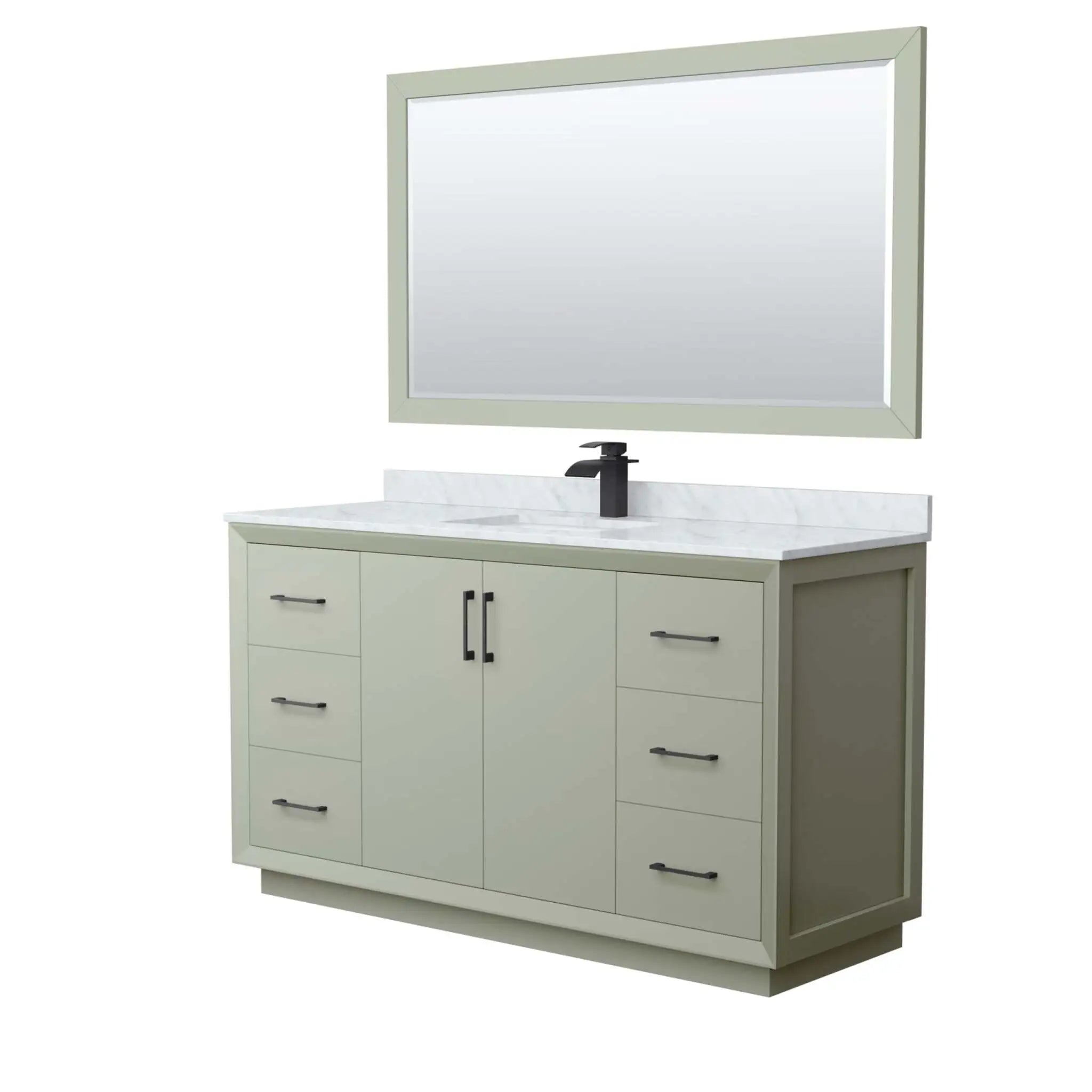 60" Strada Single Bathroom Vanity in Light Green with Matte Black Trim & 58" Mirror by Wyndham
