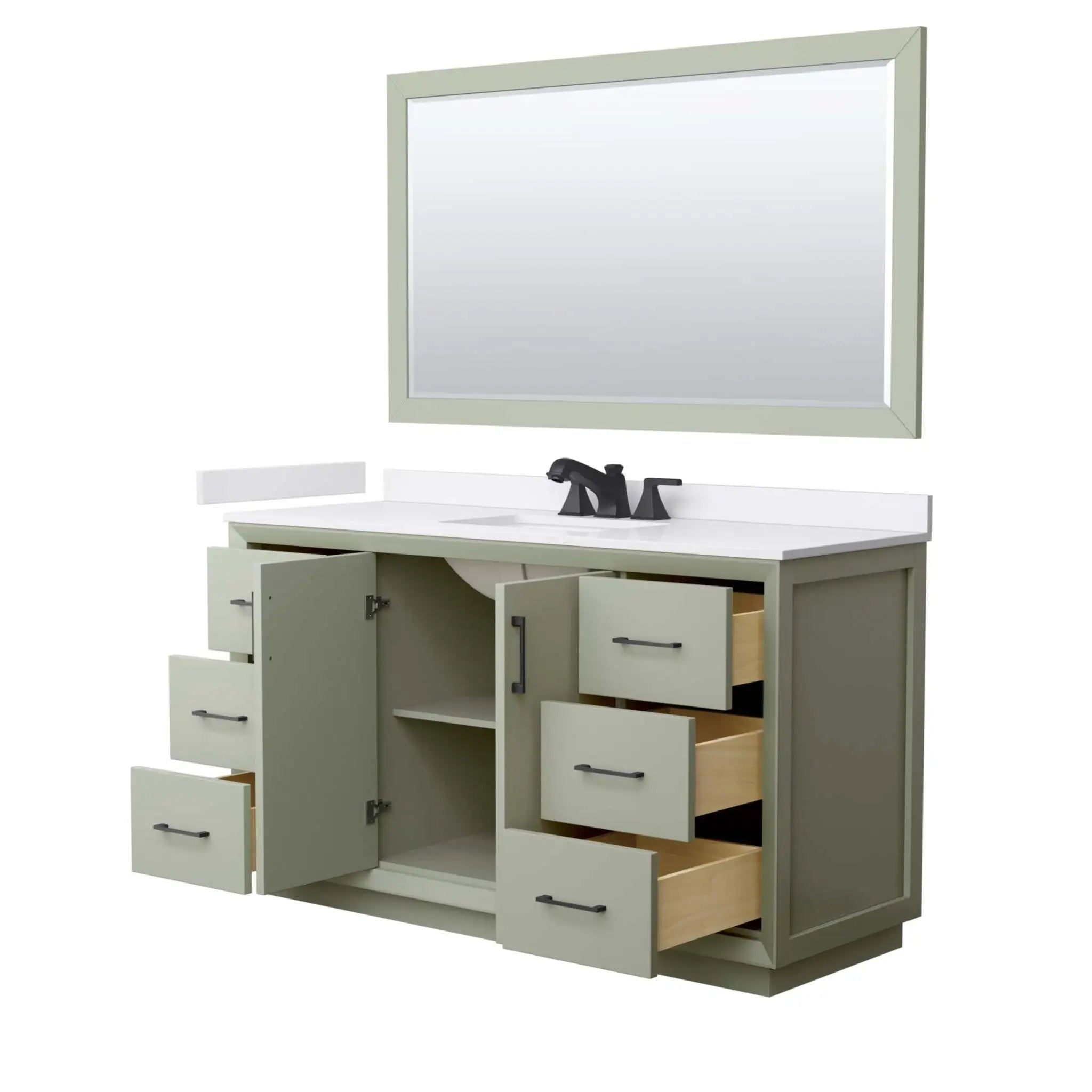 60" Strada Single Bathroom Vanity in Light Green with Matte Black Trim & 58" Mirror by Wyndham